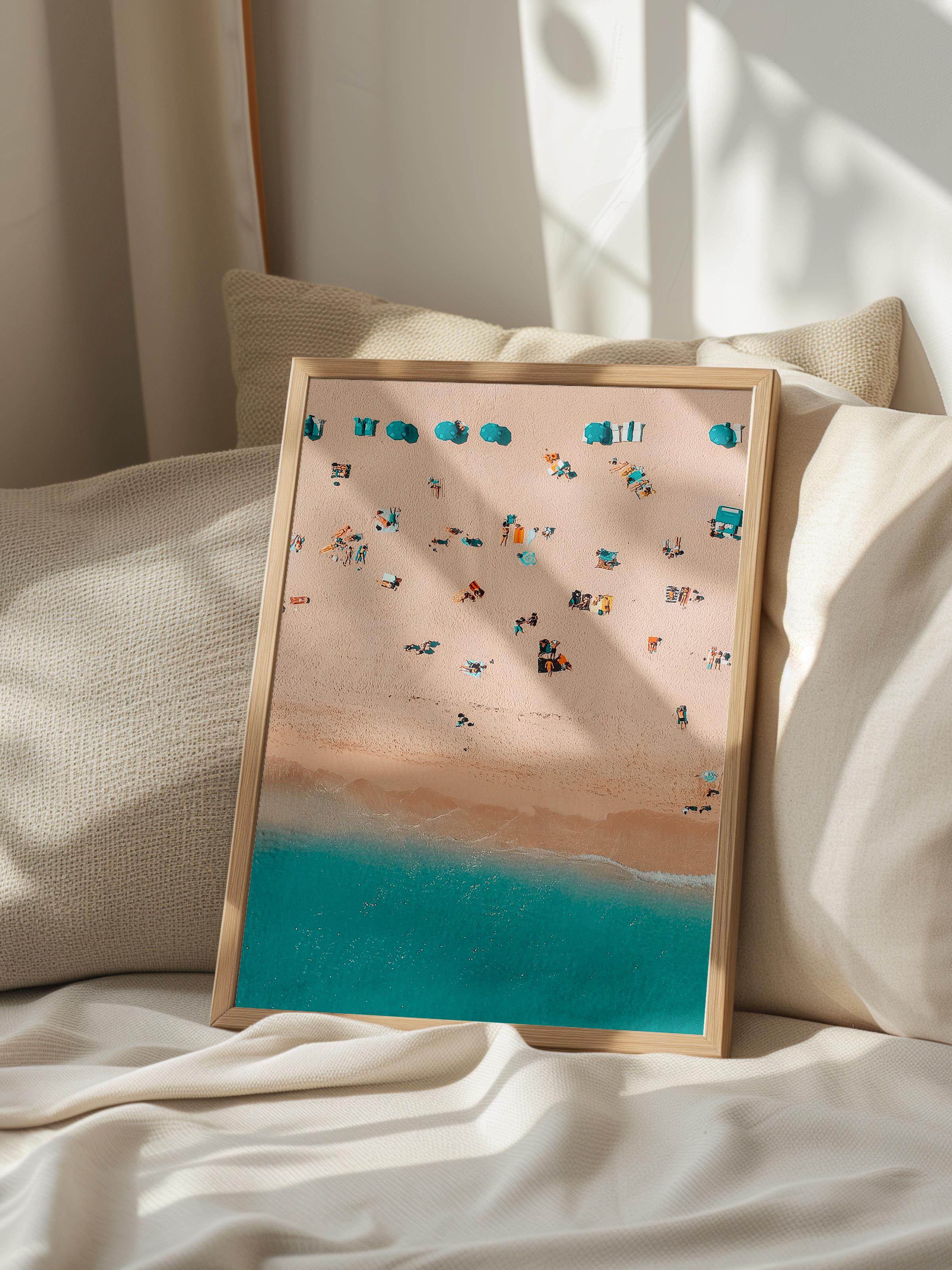Çerçevesiz Poster, Yaz Temalı Tablo NO:62, Kuşbakışı Plaj Fotoğrafı, Bej Poster, Dikey