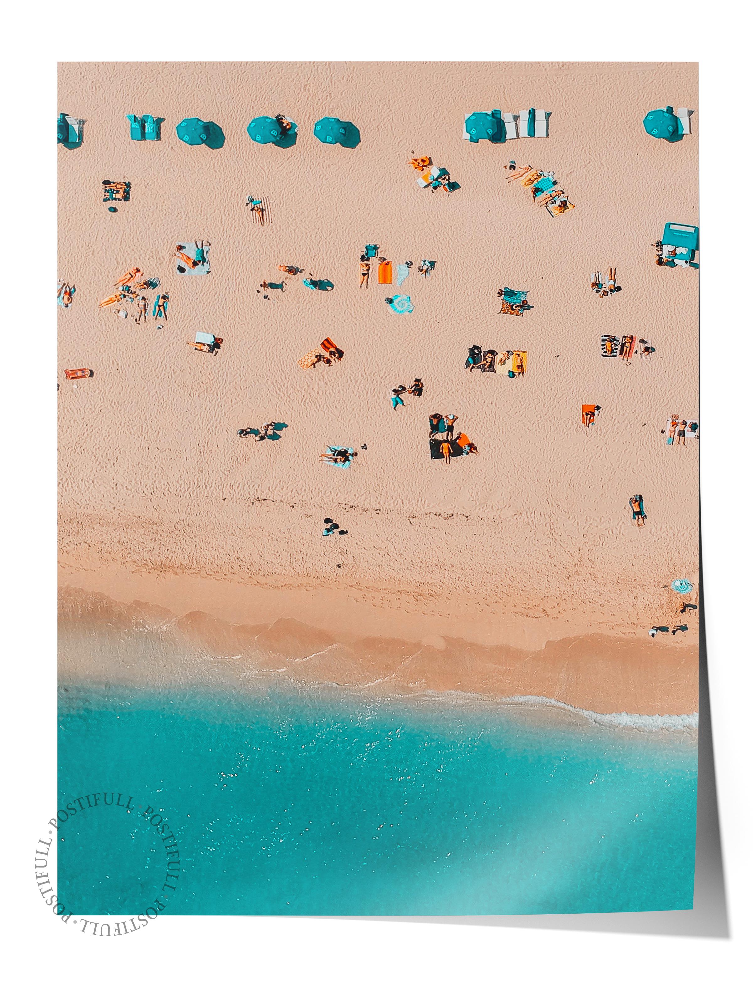 Çerçevesiz Poster, Yaz Temalı Tablo NO:62, Kuşbakışı Plaj Fotoğrafı, Bej Poster, Dikey