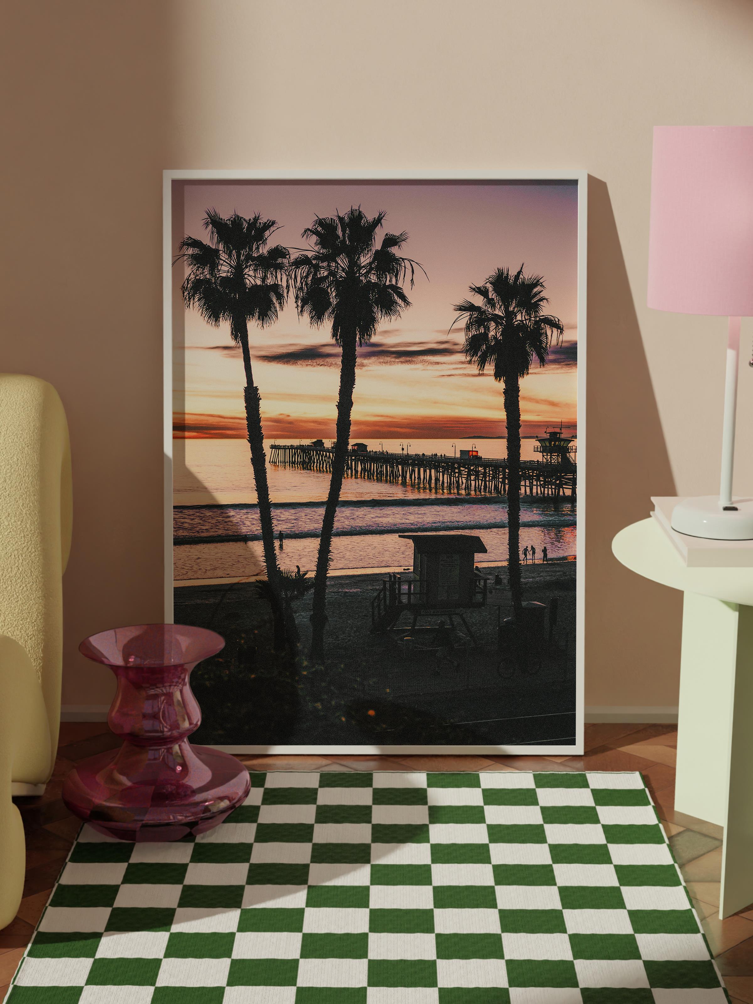 Çerçevesiz Poster, Yaz Temalı Tablo NO:72, Gün Batımında Palmiyeler Fotoğrafı, Turuncu Poster, Dikey