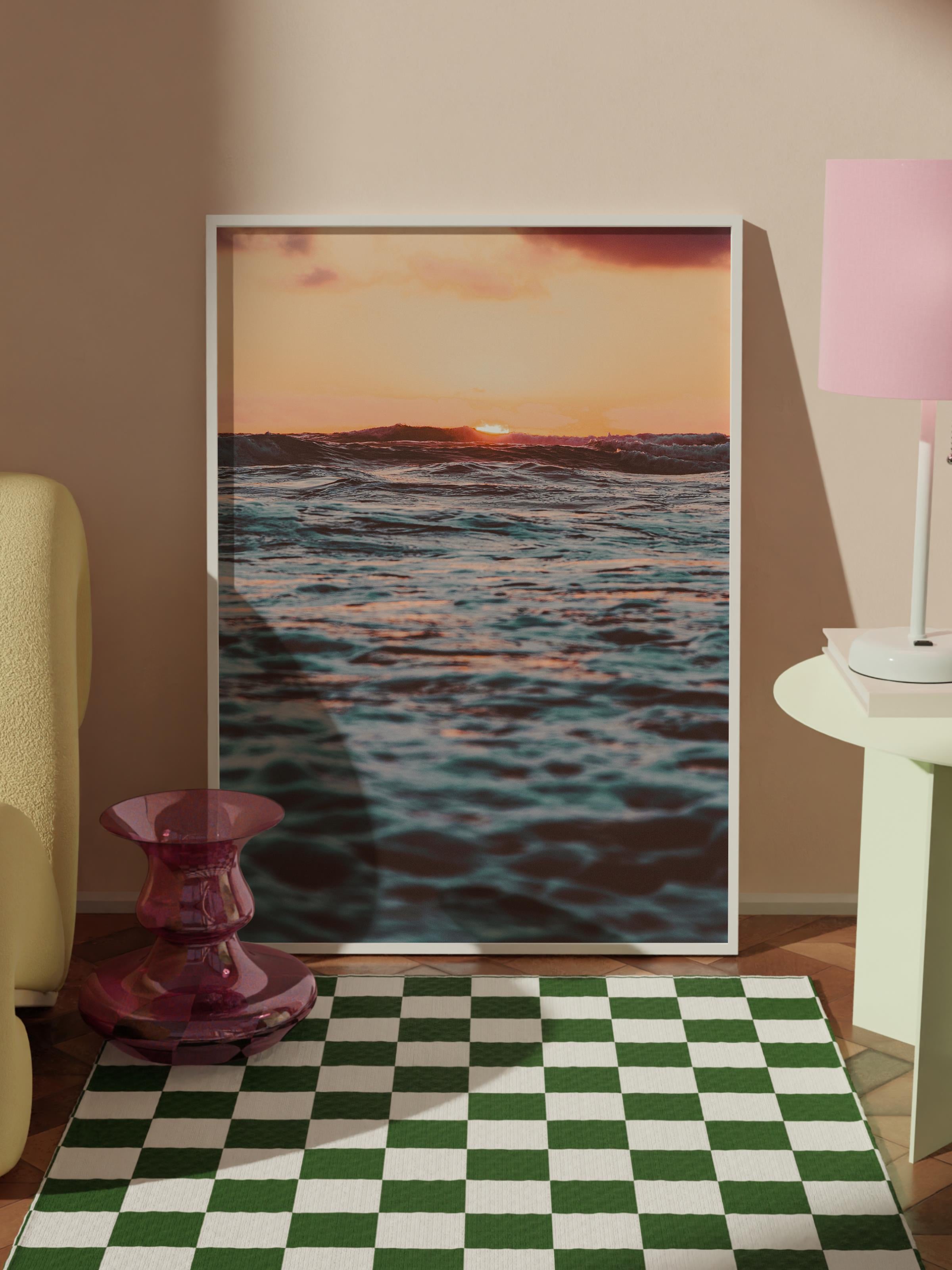 Çerçevesiz Poster, Yaz Temalı Tablo NO:73, Gün Batımında Deniz Fotoğrafı, Turuncu Poster, Dikey