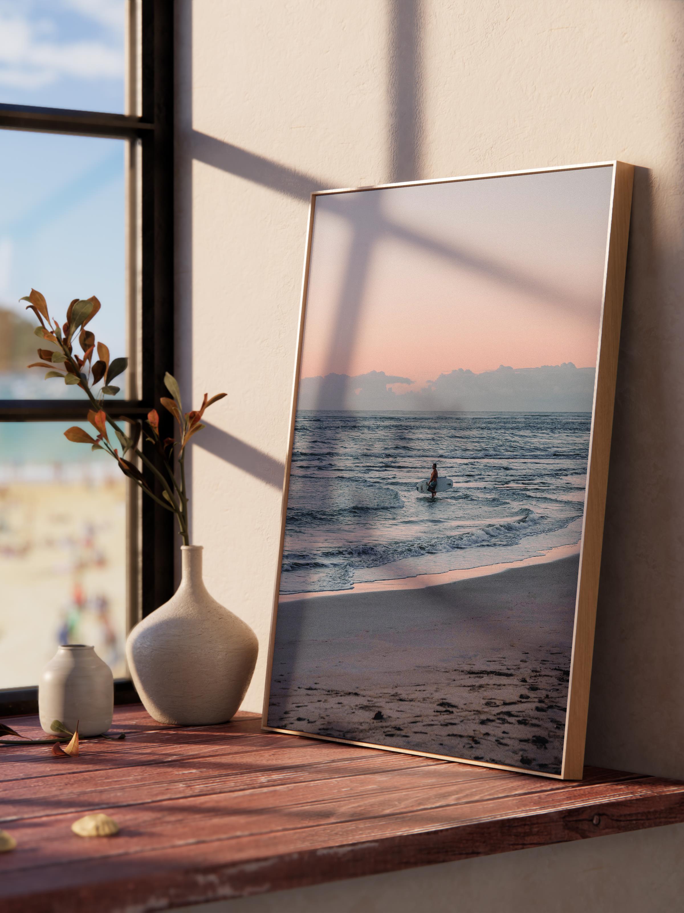 Çerçevesiz Poster, Yaz Temalı Tablo NO:75, Gün Batımında Plaj Fotoğrafı, Mavi Poster, Dikey