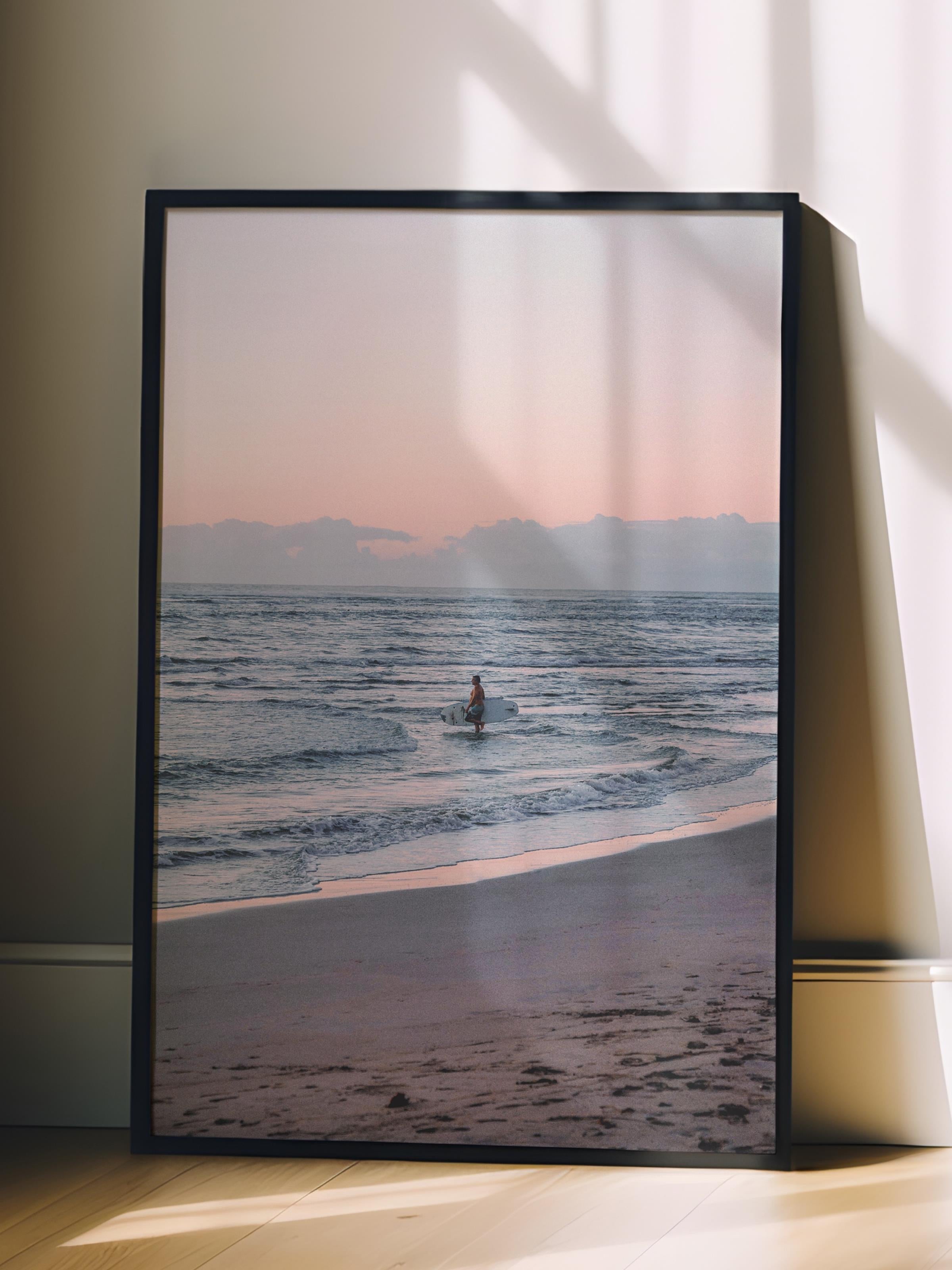 Çerçevesiz Poster, Yaz Temalı Tablo NO:75, Gün Batımında Plaj Fotoğrafı, Mavi Poster, Dikey