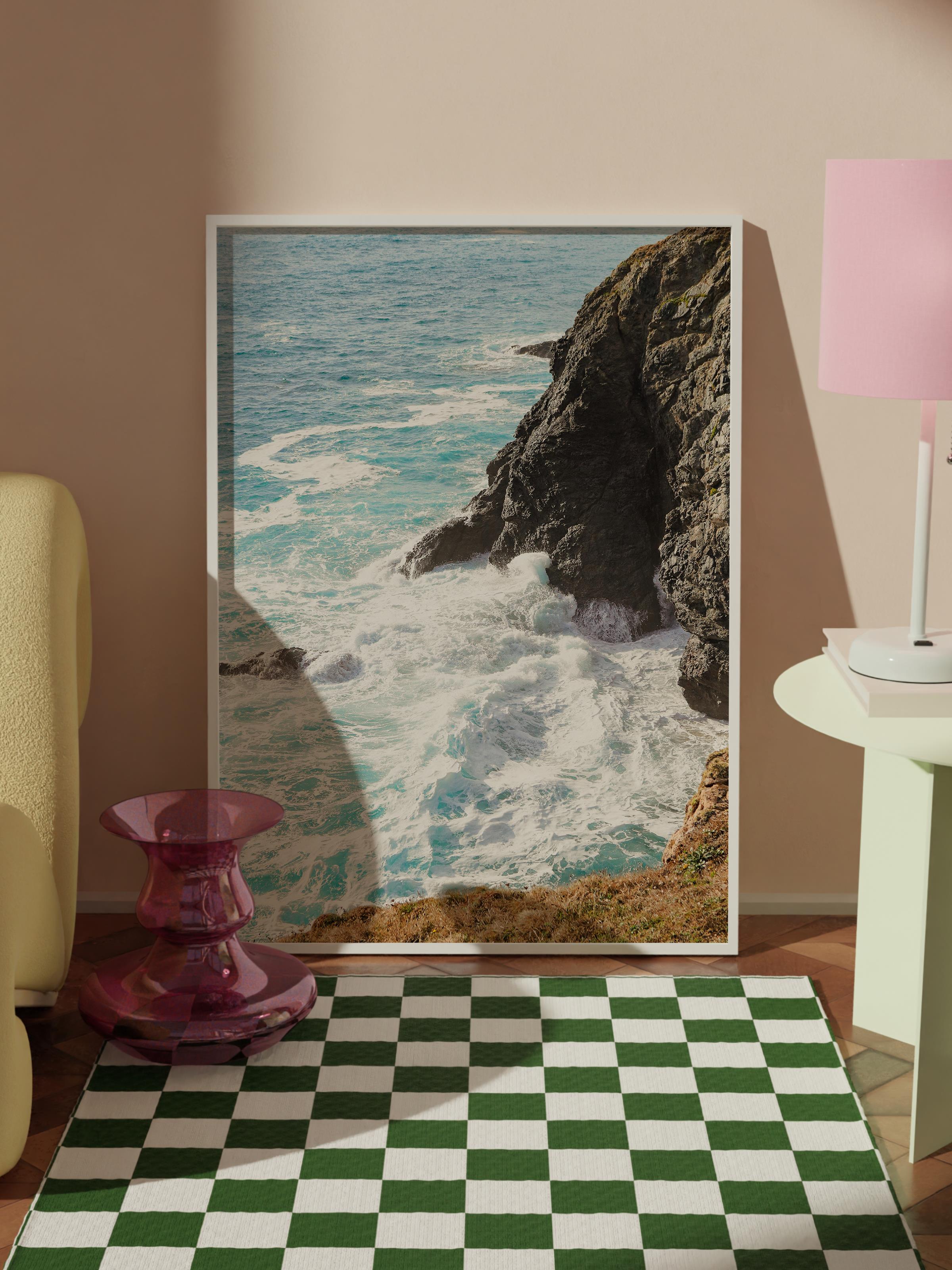 Çerçevesiz Poster, Yaz Temalı Tablo NO:78, Kayalıklarda Deniz Fotoğrafı, Mavi Poster, Dikey