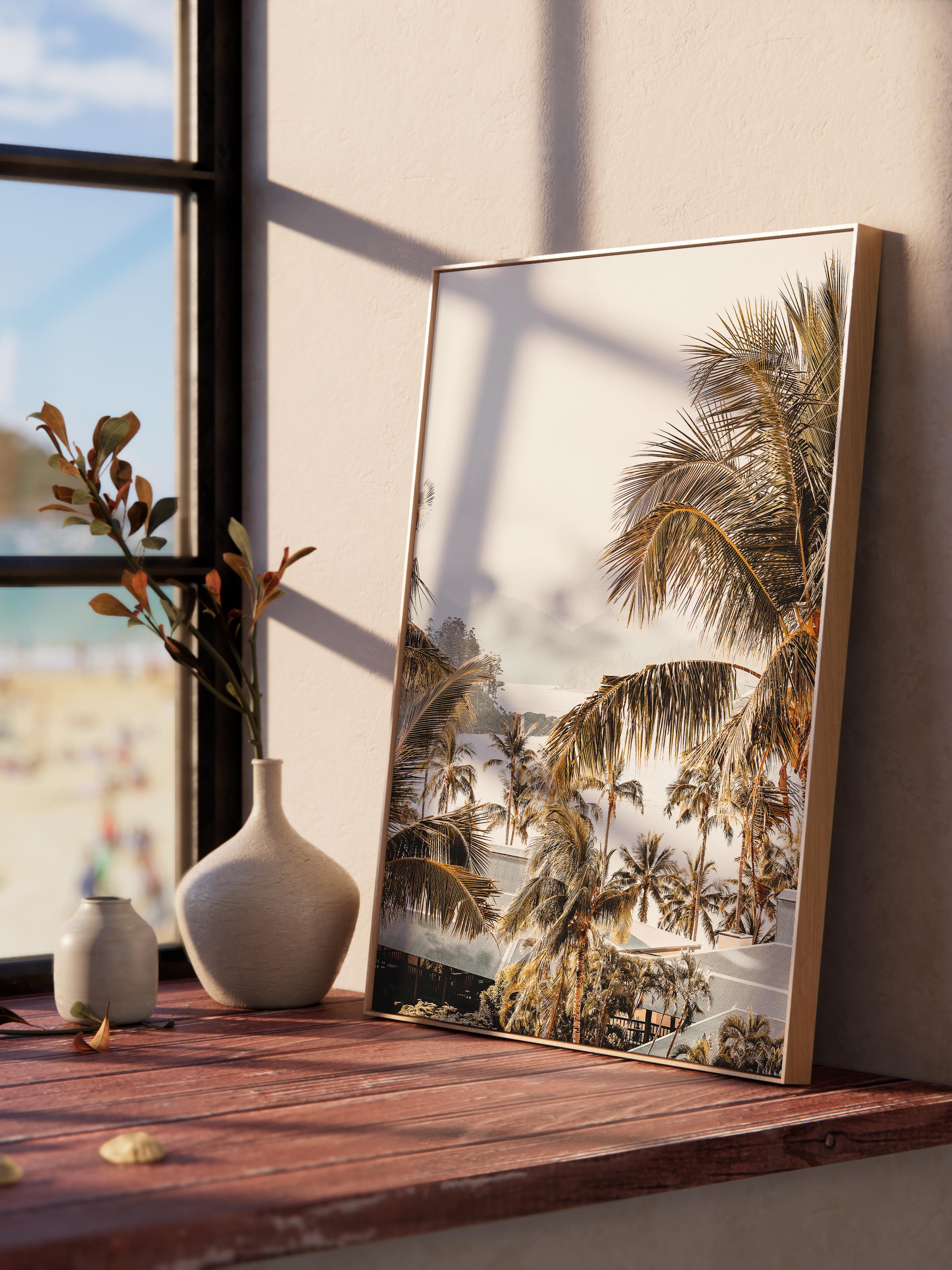 Çerçevesiz Poster, Yaz Temalı Tablo NO:80, Palmiye Ağaçları Fotoğrafı, Kahverengi Poster, Dikey