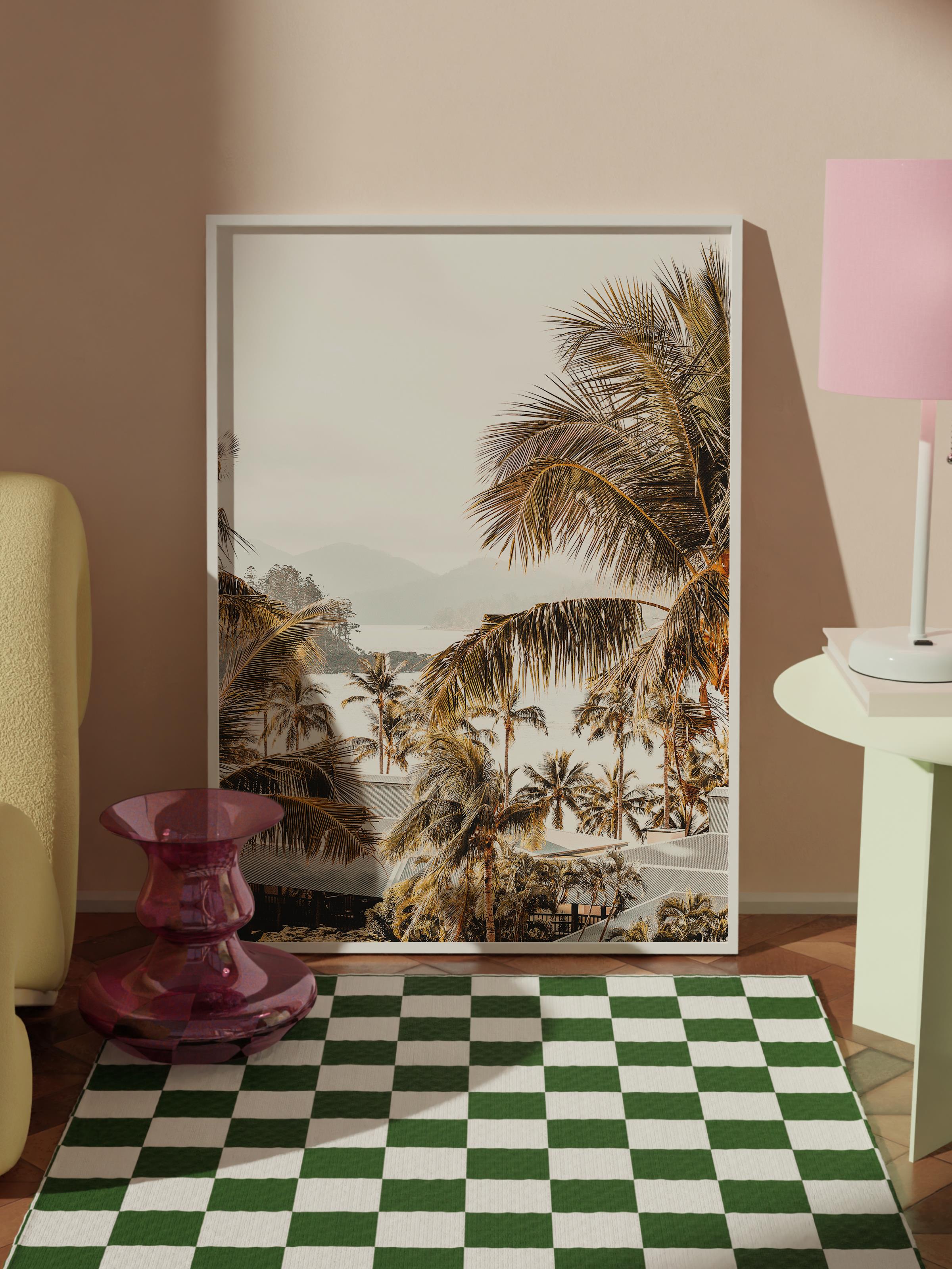 Çerçevesiz Poster, Yaz Temalı Tablo NO:80, Palmiye Ağaçları Fotoğrafı, Kahverengi Poster, Dikey