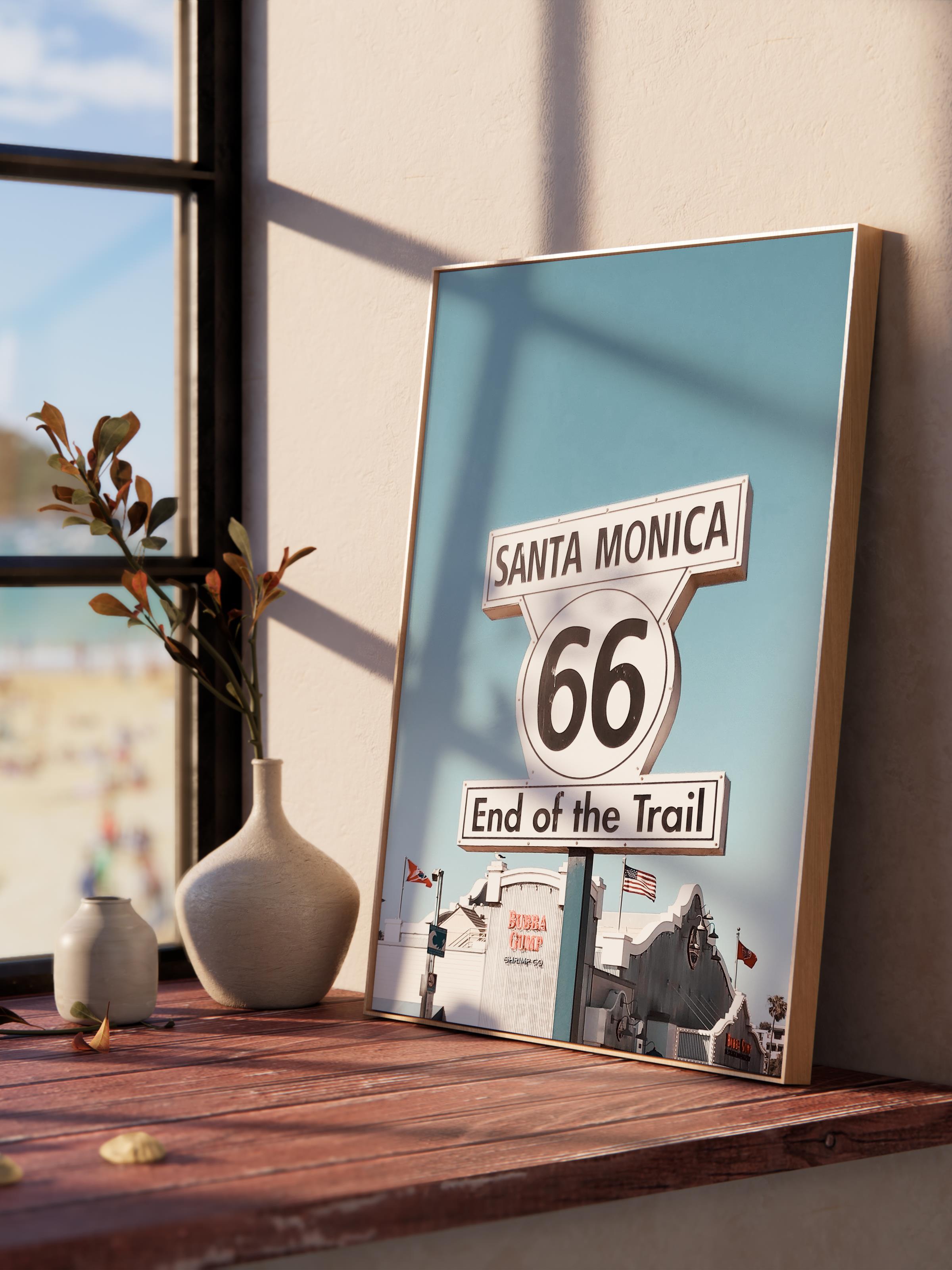 Çerçevesiz Poster, Yaz Temalı Tablo NO:84, Route 66 İşareti Fotoğrafı, Beyaz Poster, Dikey