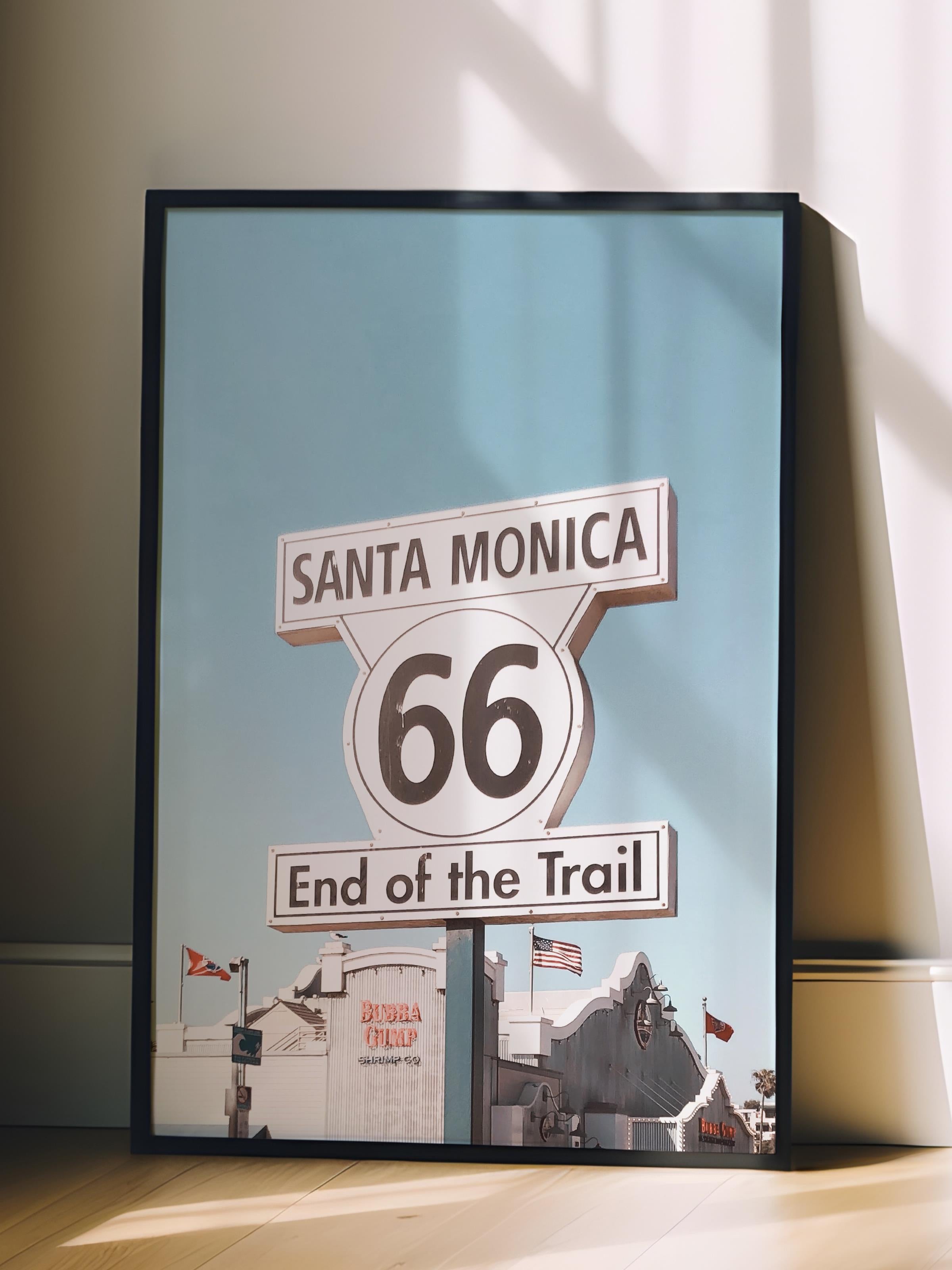 Çerçevesiz Poster, Yaz Temalı Tablo NO:84, Route 66 İşareti Fotoğrafı, Beyaz Poster, Dikey