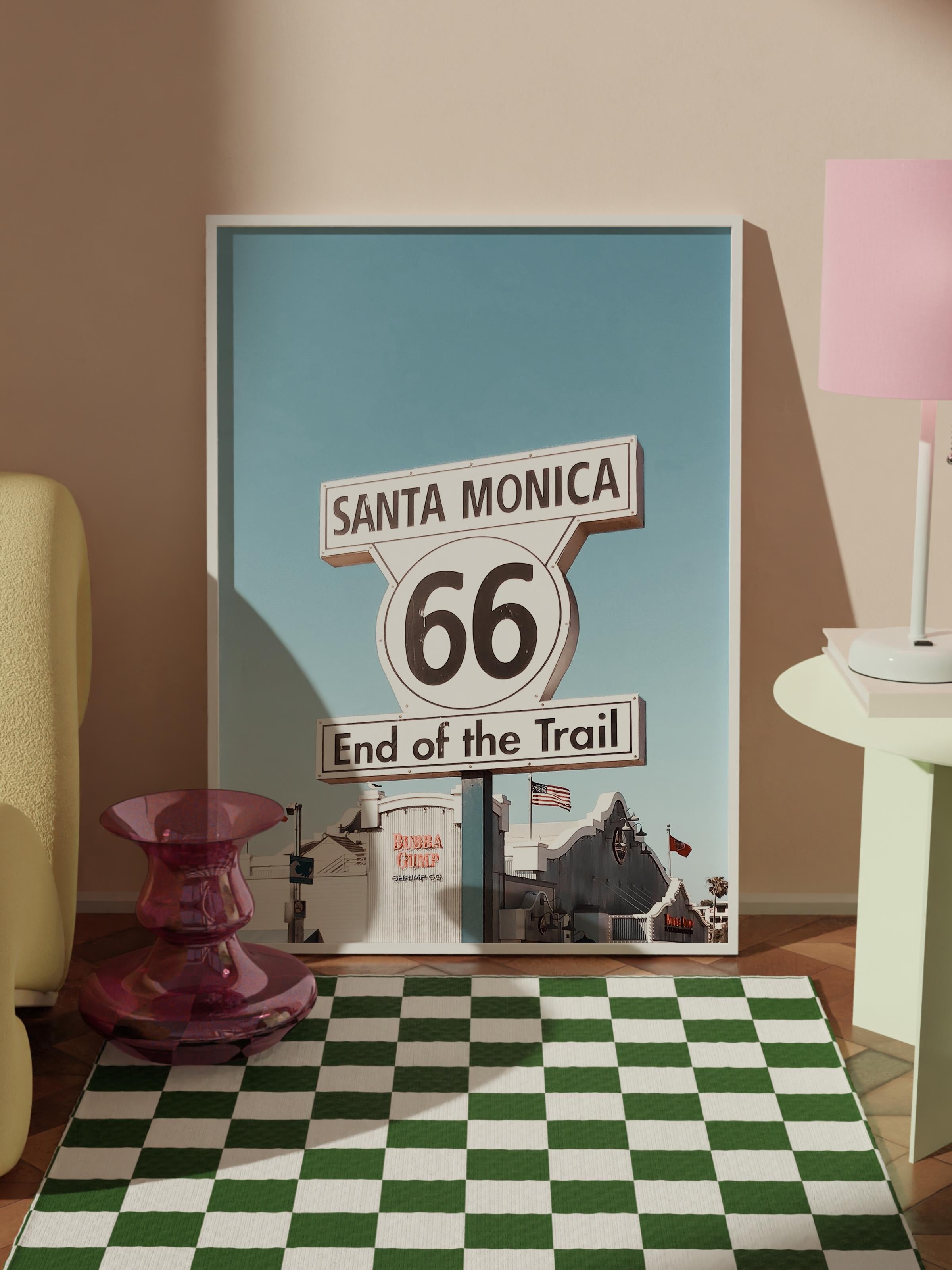 Çerçevesiz Poster, Yaz Temalı Tablo NO:84, Route 66 İşareti Fotoğrafı, Beyaz Poster, Dikey