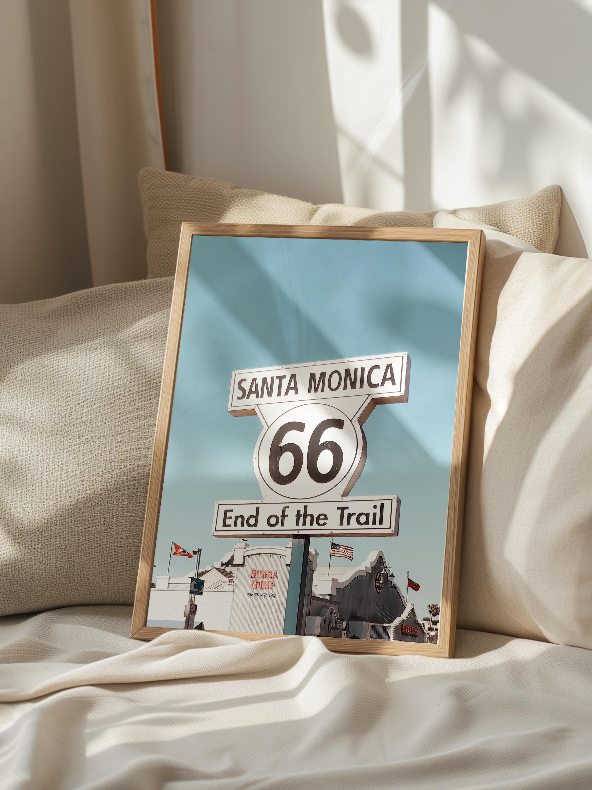 Çerçevesiz Poster, Yaz Temalı Tablo NO:84, Route 66 İşareti Fotoğrafı, Beyaz Poster, Dikey