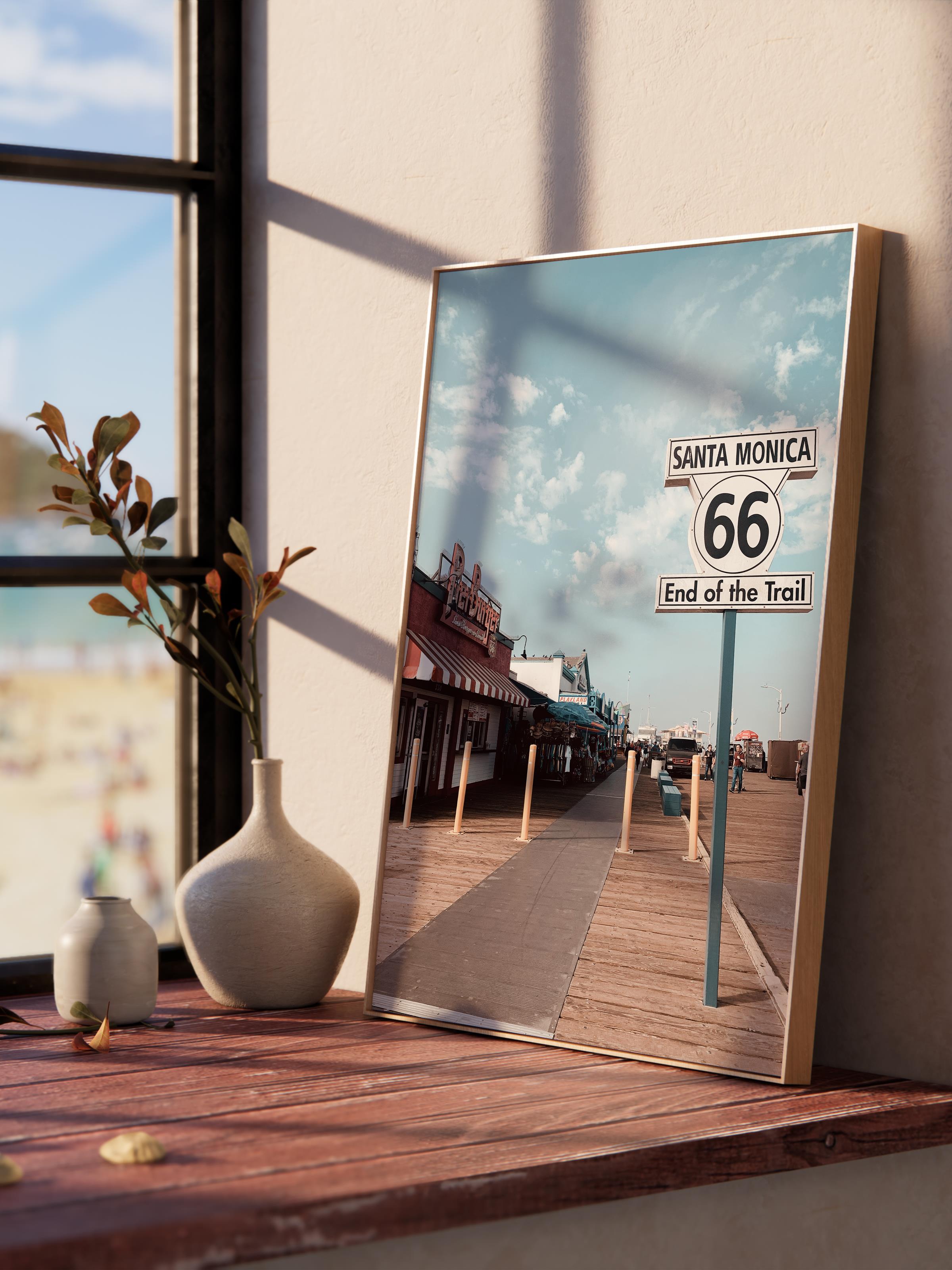 Çerçevesiz Poster, Yaz Temalı Tablo NO:91, Route 66 Plaj Yolu Fotoğrafı, Beyaz Poster, Dikey