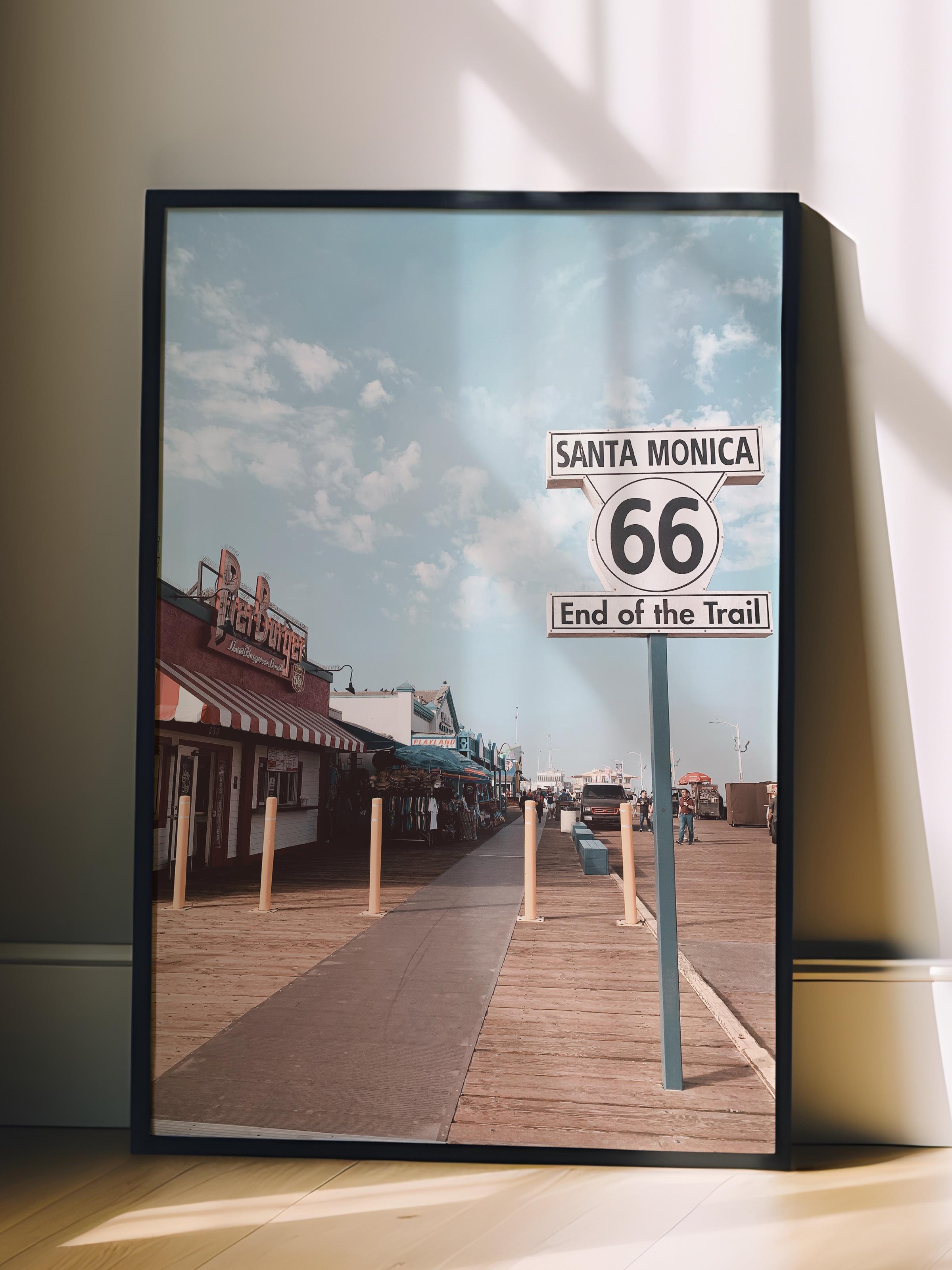 Çerçevesiz Poster, Yaz Temalı Tablo NO:91, Route 66 Plaj Yolu Fotoğrafı, Beyaz Poster, Dikey