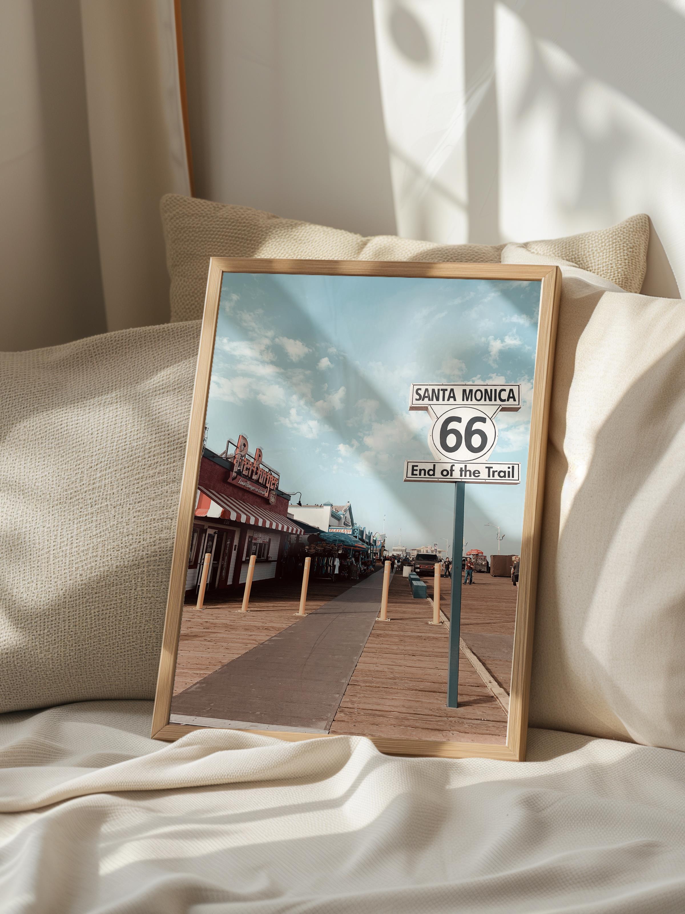 Çerçevesiz Poster, Yaz Temalı Tablo NO:91, Route 66 Plaj Yolu Fotoğrafı, Beyaz Poster, Dikey