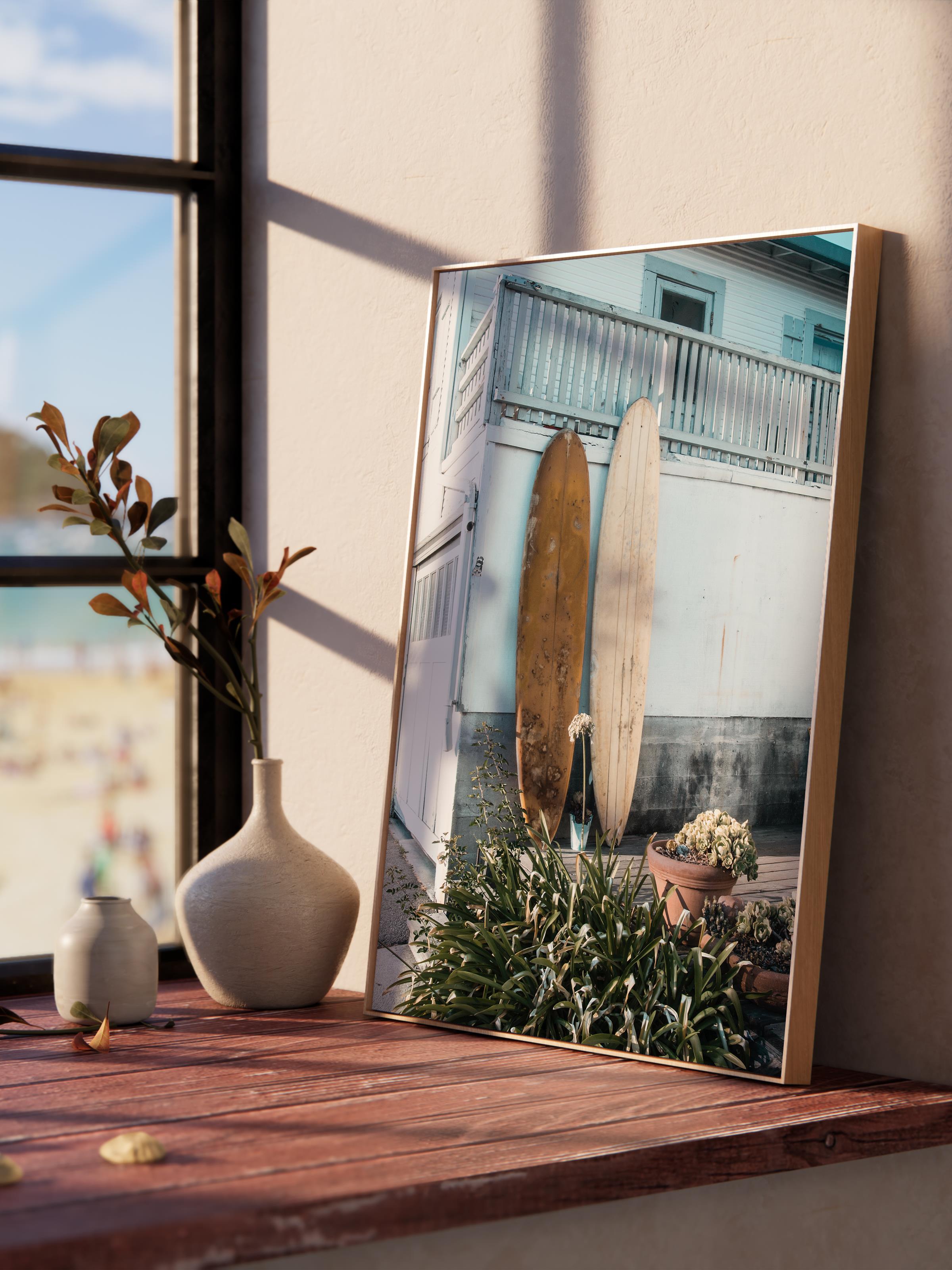 Çerçevesiz Poster, Yaz Temalı Tablo NO:92, Surf Tahtaları Fotoğrafı, Beyaz Poster, Dikey