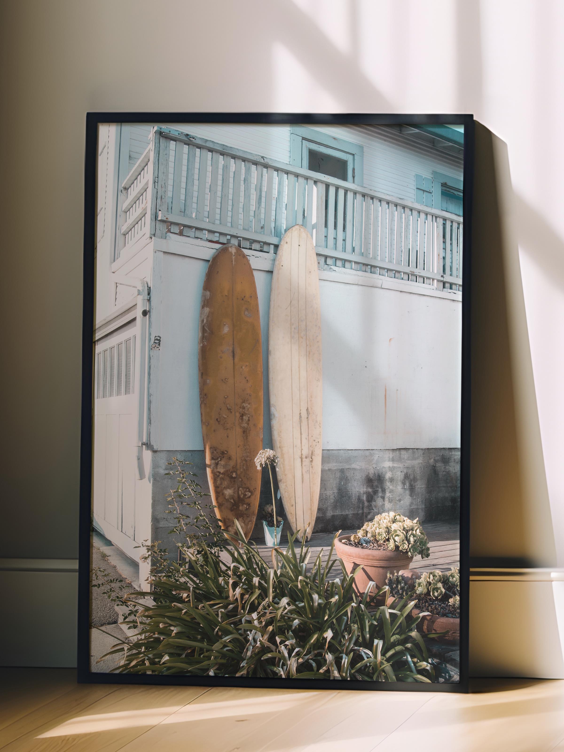 Çerçevesiz Poster, Yaz Temalı Tablo NO:92, Surf Tahtaları Fotoğrafı, Beyaz Poster, Dikey