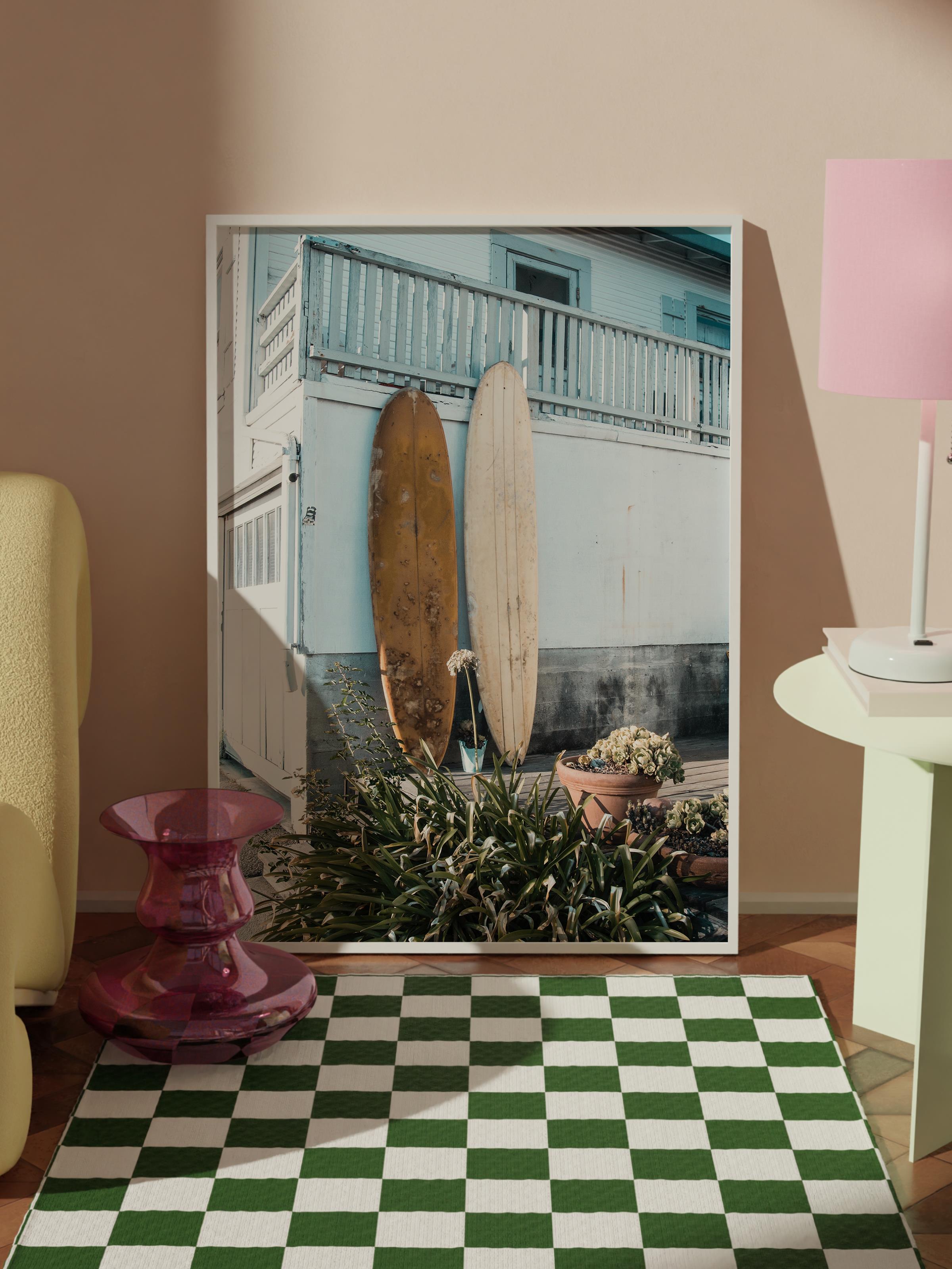 Çerçevesiz Poster, Yaz Temalı Tablo NO:92, Surf Tahtaları Fotoğrafı, Beyaz Poster, Dikey