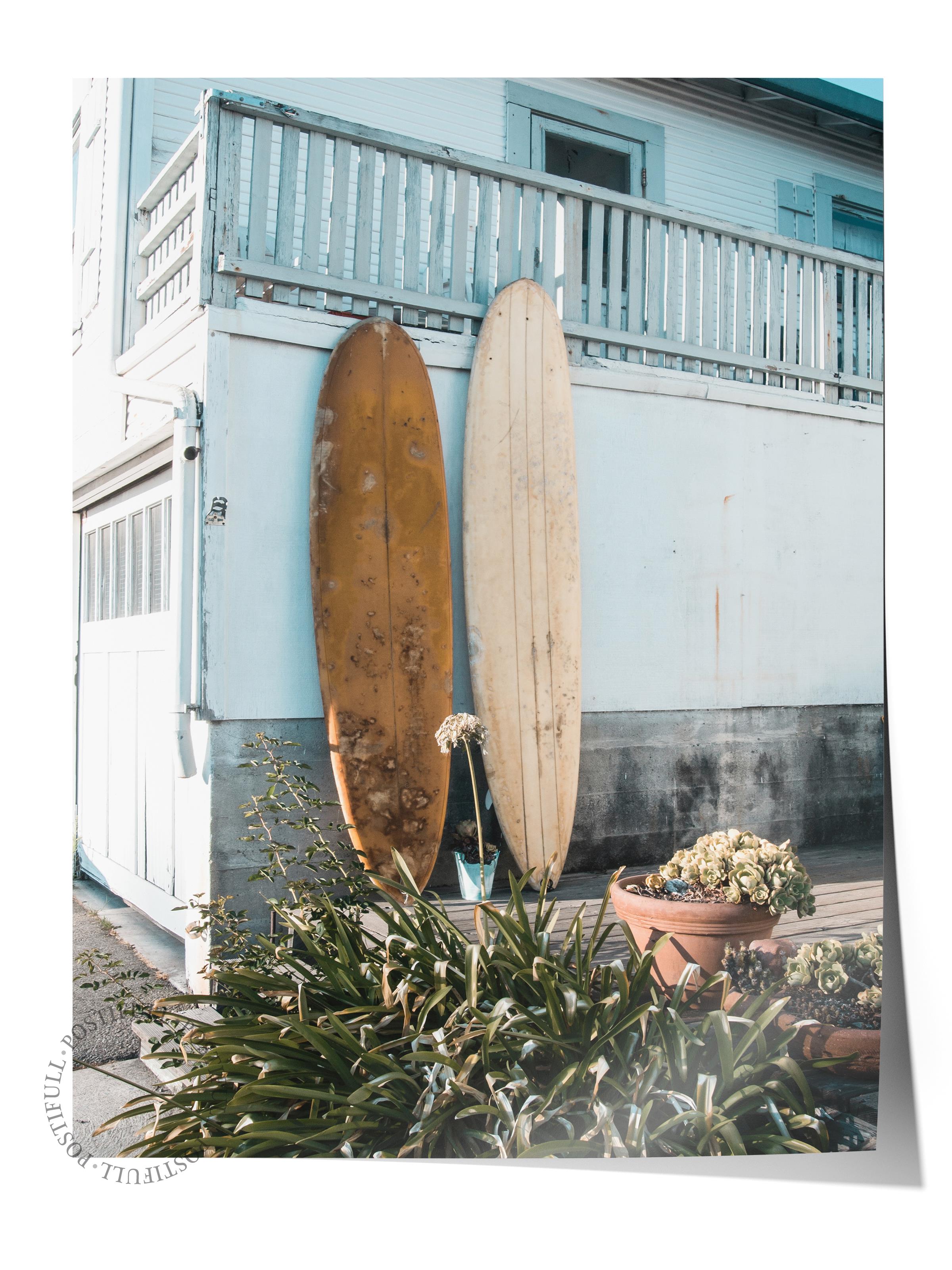 Çerçevesiz Poster, Yaz Temalı Tablo NO:92, Surf Tahtaları Fotoğrafı, Beyaz Poster, Dikey