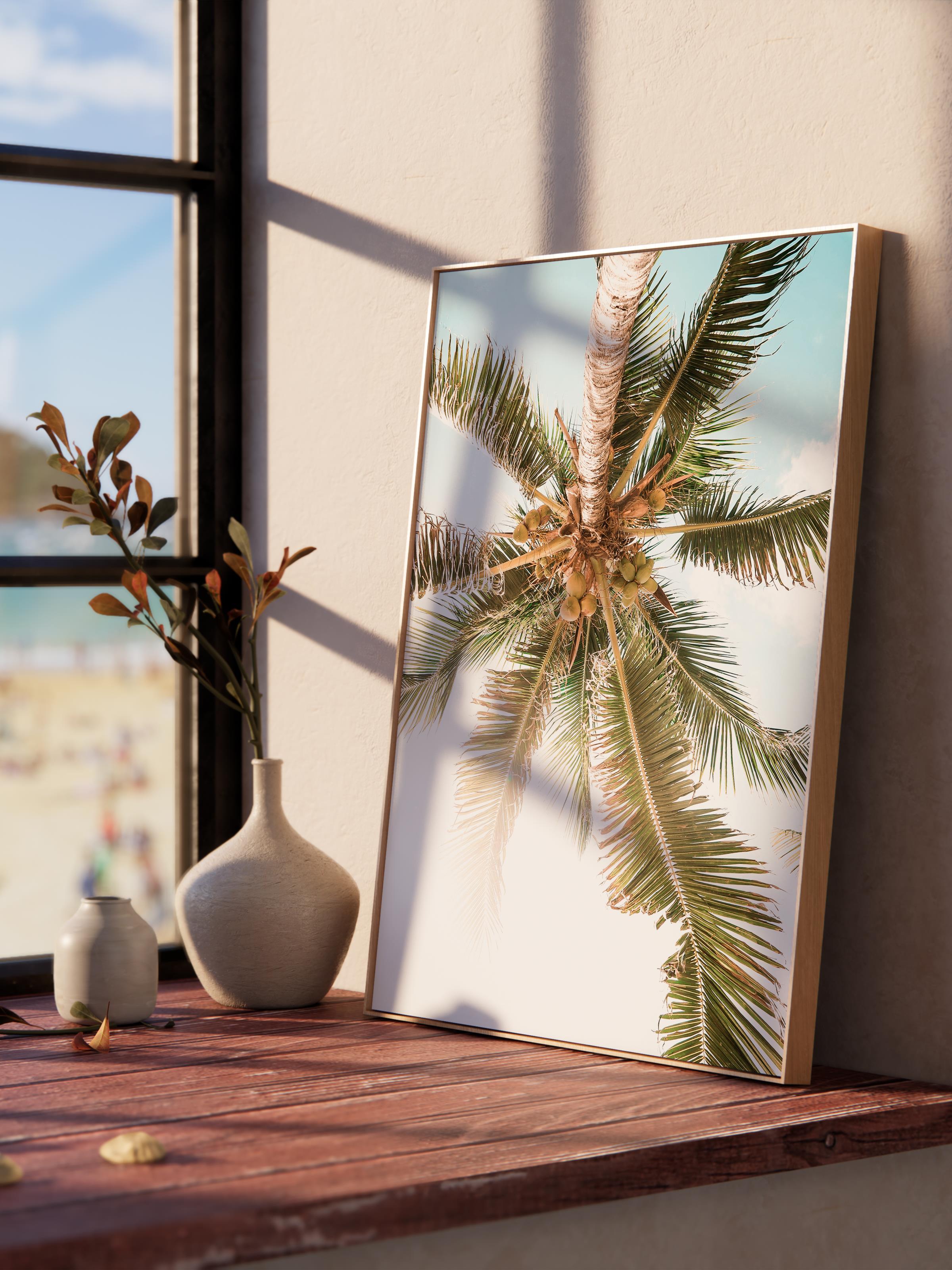 Çerçevesiz Poster, Yaz Temalı Tablo NO:96, Palmiyeler ve Gökyüzü Fotoğrafı, Beyaz Poster, Dikey