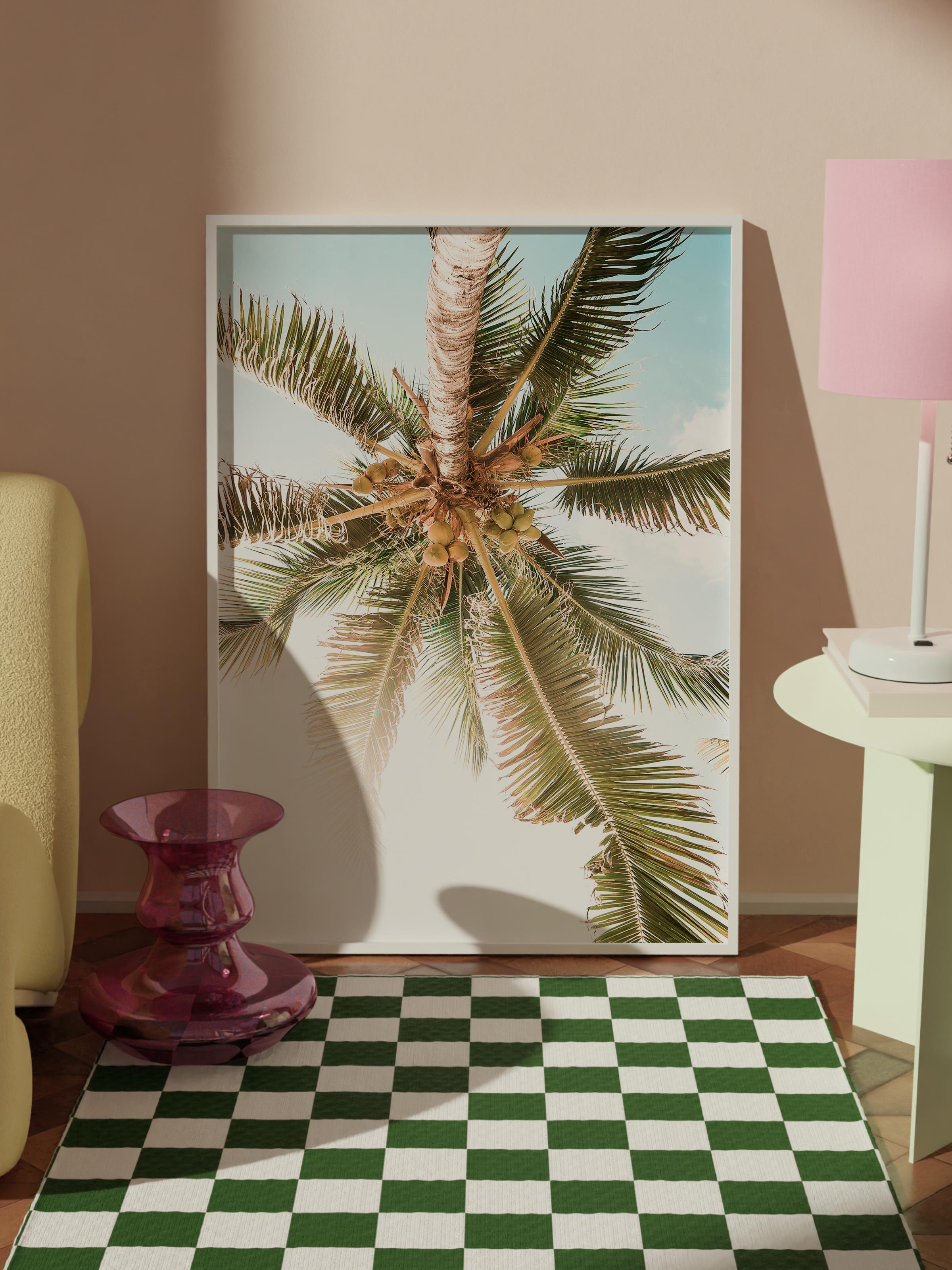 Çerçevesiz Poster, Yaz Temalı Tablo NO:96, Palmiyeler ve Gökyüzü Fotoğrafı, Beyaz Poster, Dikey