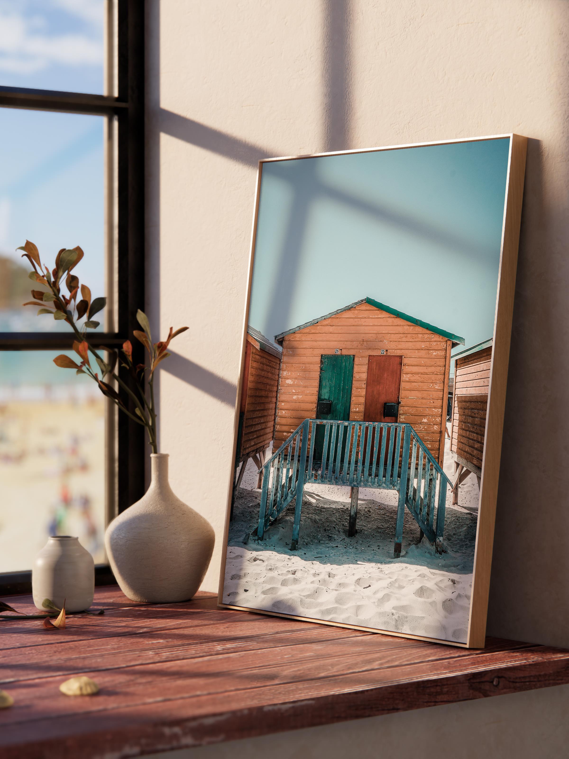 Çerçevesiz Poster, Yaz Temalı Tablo NO:97, Plaj Evleri Fotoğrafı, Beyaz Poster, Dikey