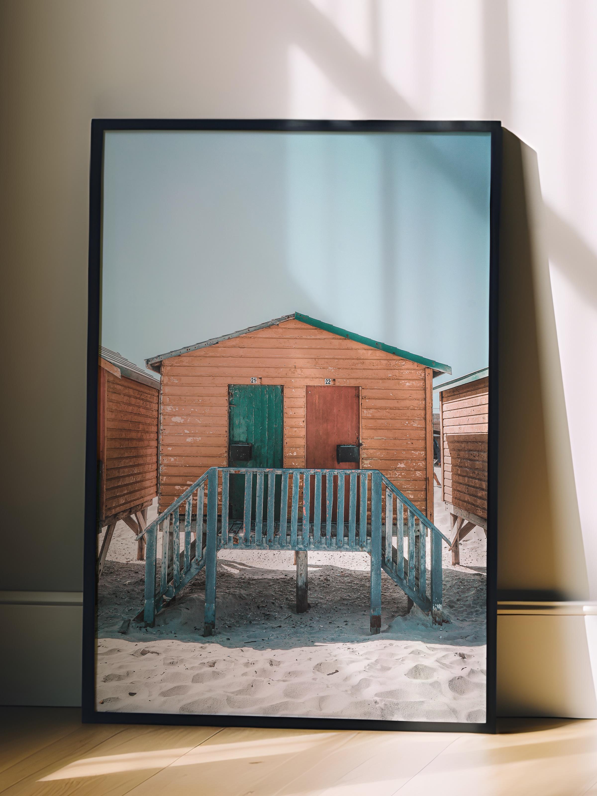 Çerçevesiz Poster, Yaz Temalı Tablo NO:97, Plaj Evleri Fotoğrafı, Beyaz Poster, Dikey