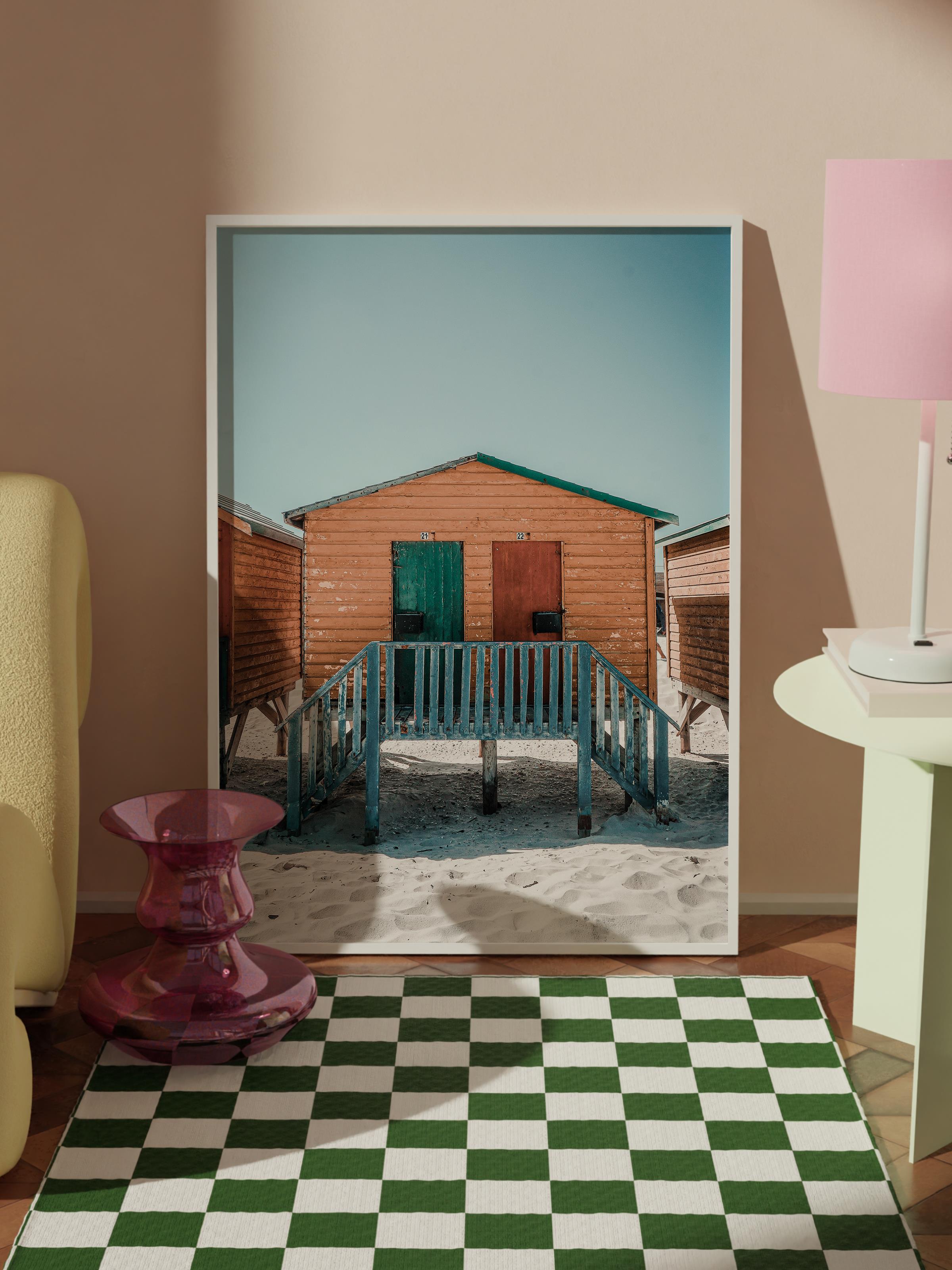 Çerçevesiz Poster, Yaz Temalı Tablo NO:97, Plaj Evleri Fotoğrafı, Beyaz Poster, Dikey