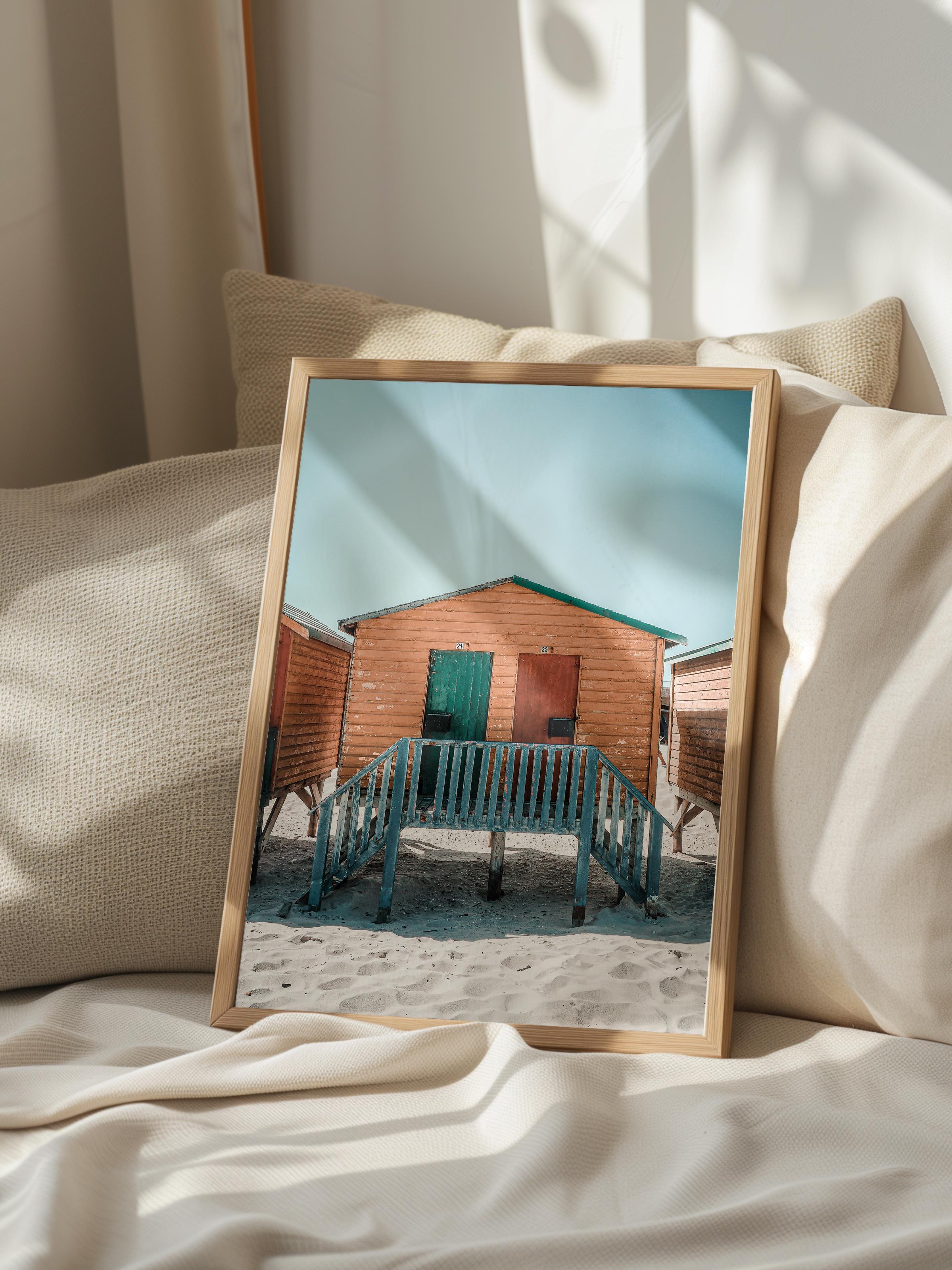 Çerçevesiz Poster, Yaz Temalı Tablo NO:97, Plaj Evleri Fotoğrafı, Beyaz Poster, Dikey