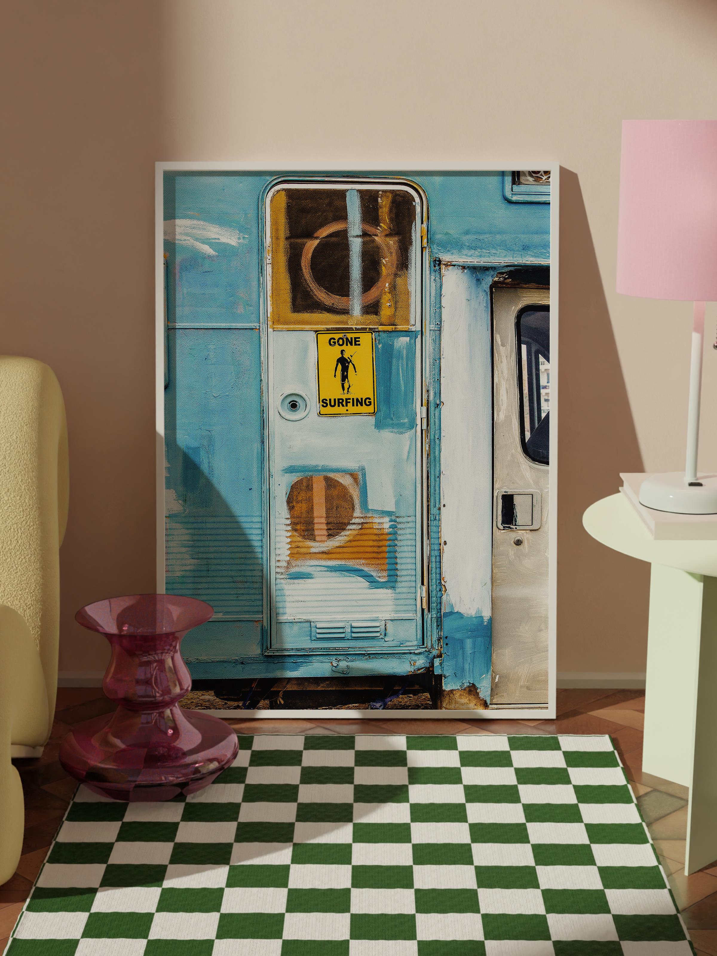 Çerçevesiz Poster, Yaz Temalı Tablo NO:98, Mavi Kapı Fotoğrafı, Mavi Poster, Dikey