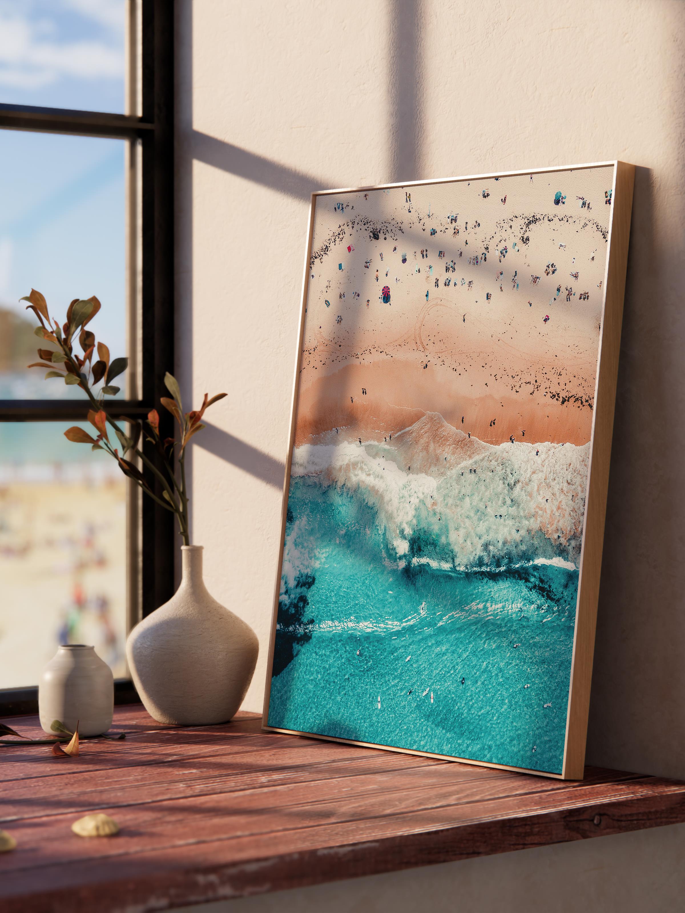 Çerçevesiz Poster, Yaz Temalı Tablo NO:99, Plaj Üstten Görünüm Fotoğrafı, Mavi Poster, Dikey