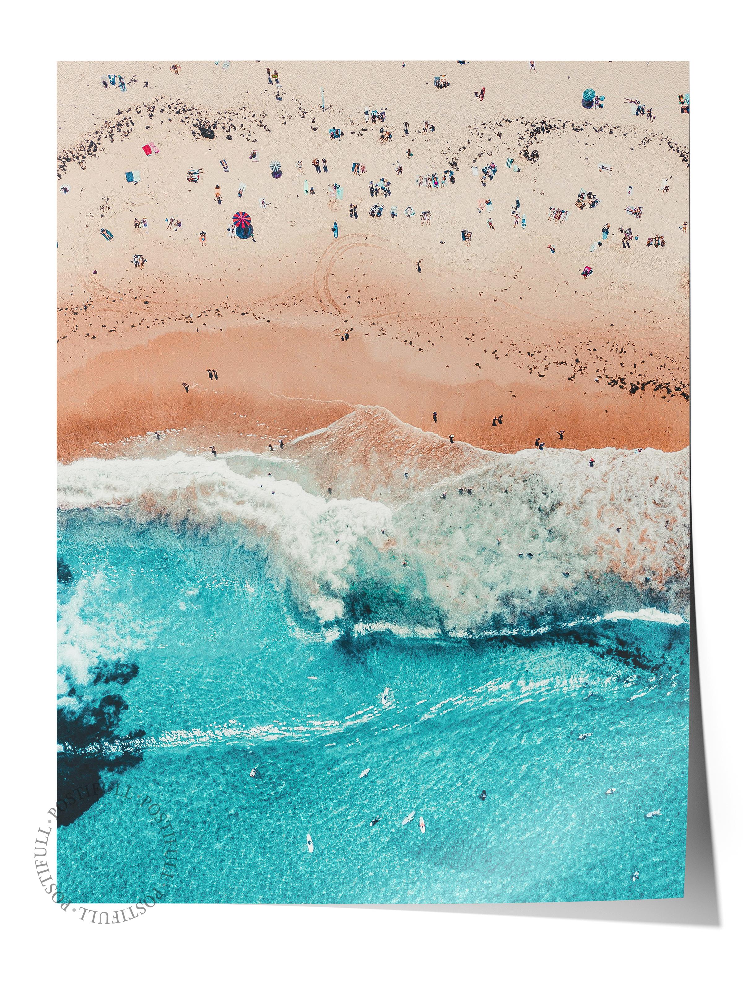 Çerçevesiz Poster, Yaz Temalı Tablo NO:99, Plaj Üstten Görünüm Fotoğrafı, Mavi Poster, Dikey