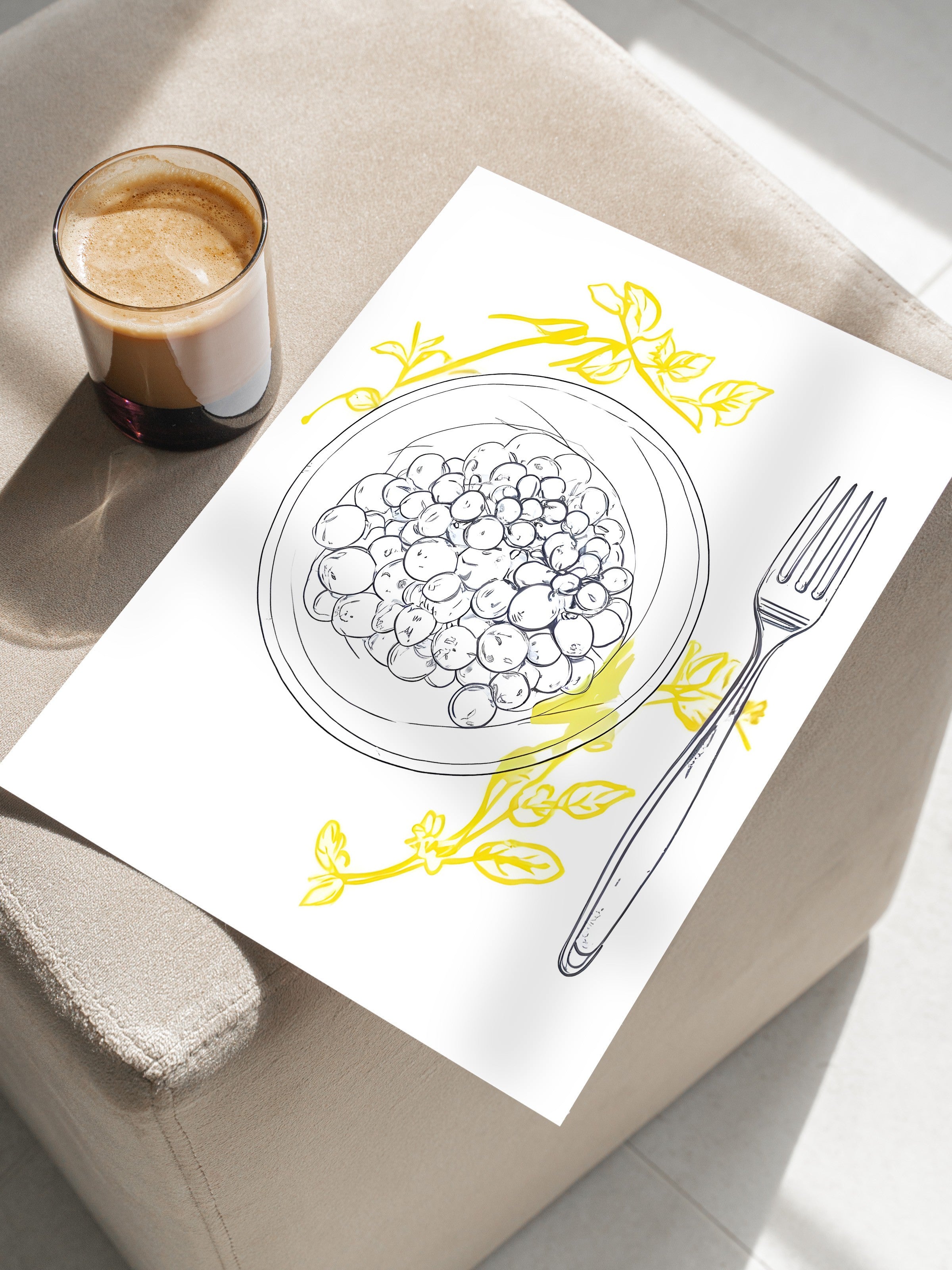 Çerçevesiz Poster, Yellow Flowers Around Plate, Comfort Serisi Mutfak Duvar Posteri, NO:109141