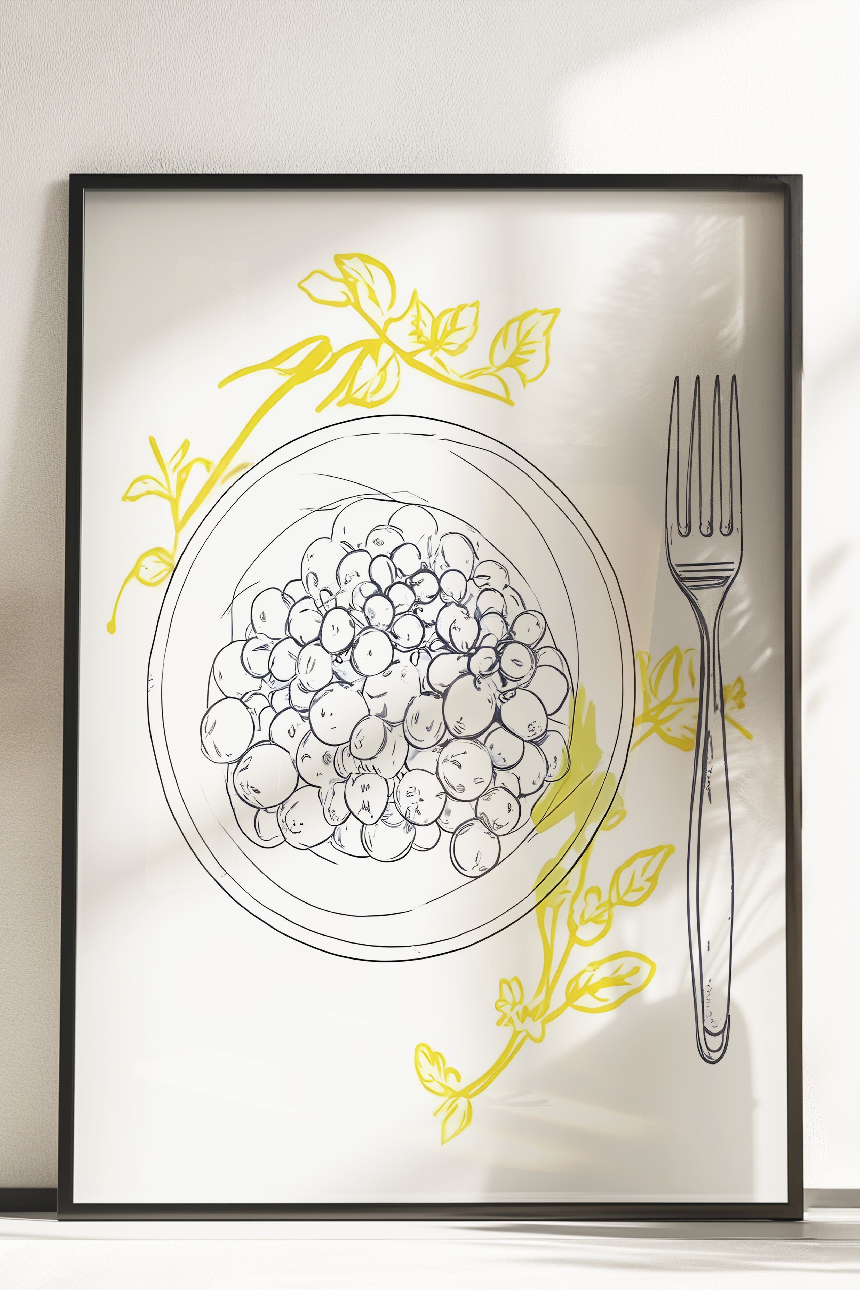 Çerçevesiz Poster, Yellow Flowers Around Plate, Comfort Serisi Mutfak Duvar Posteri, NO:109141