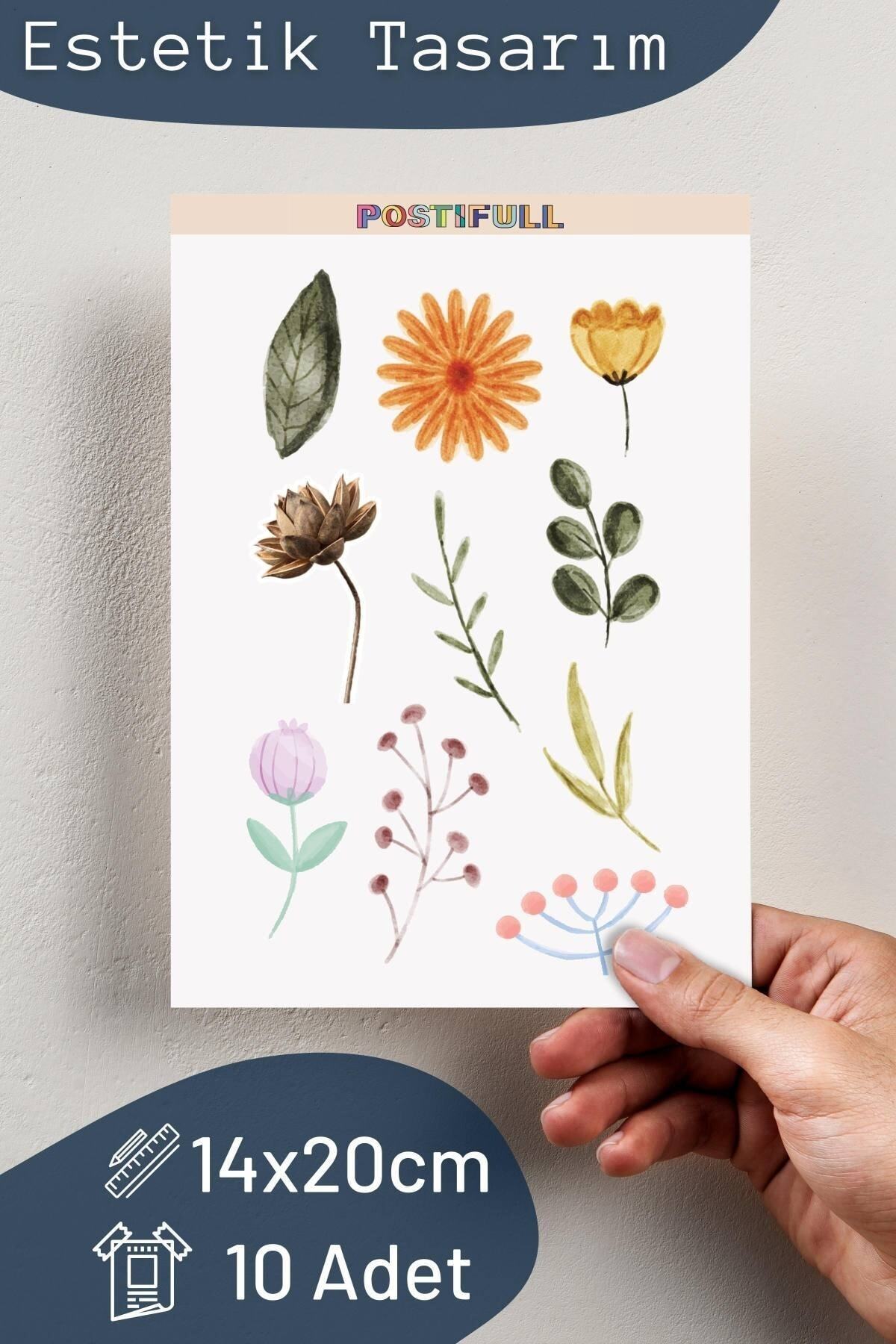 Çiçek Temalı Sticker Seti - 10 Adet Etiket Seti- Telefon, Tablet, Defter Laptop Uyumlu Etiket