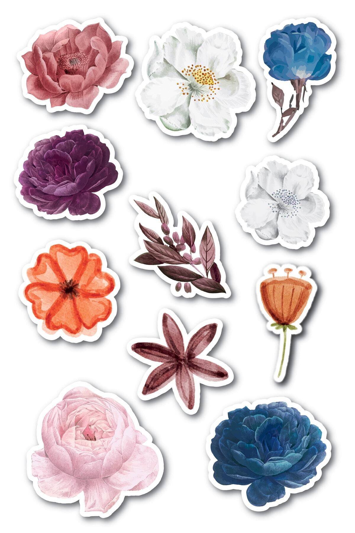Çiçek Temalı Sticker Seti - 11 Adet Etiket Seti- Telefon, Tablet, Defter Laptop Uyumlu Etiket