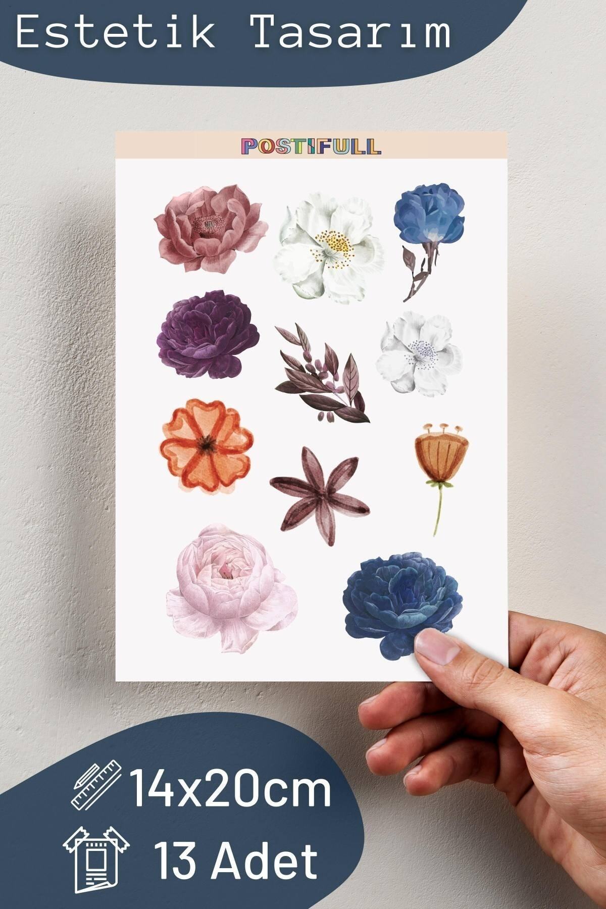 Çiçek Temalı Sticker Seti - 11 Adet Etiket Seti- Telefon, Tablet, Defter Laptop Uyumlu Etiket
