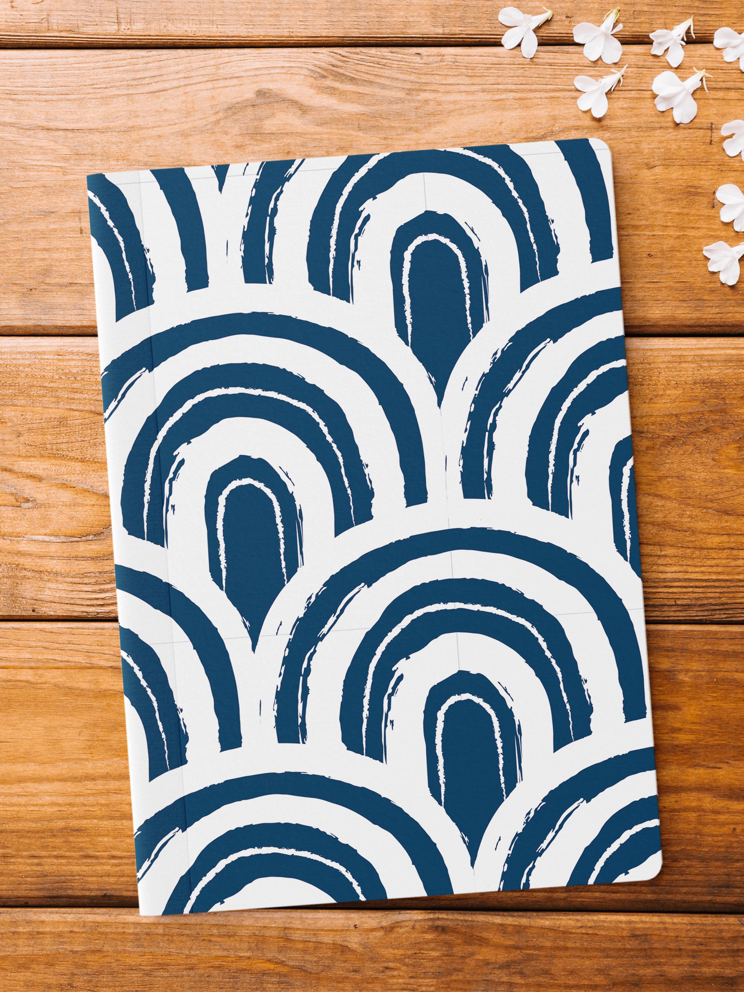 Çizgisiz Defter, Mavi Boho Desen Notebook, Not Defteri, Akıl ve Anı Defteri, 64 Sayfa, 14*21cm