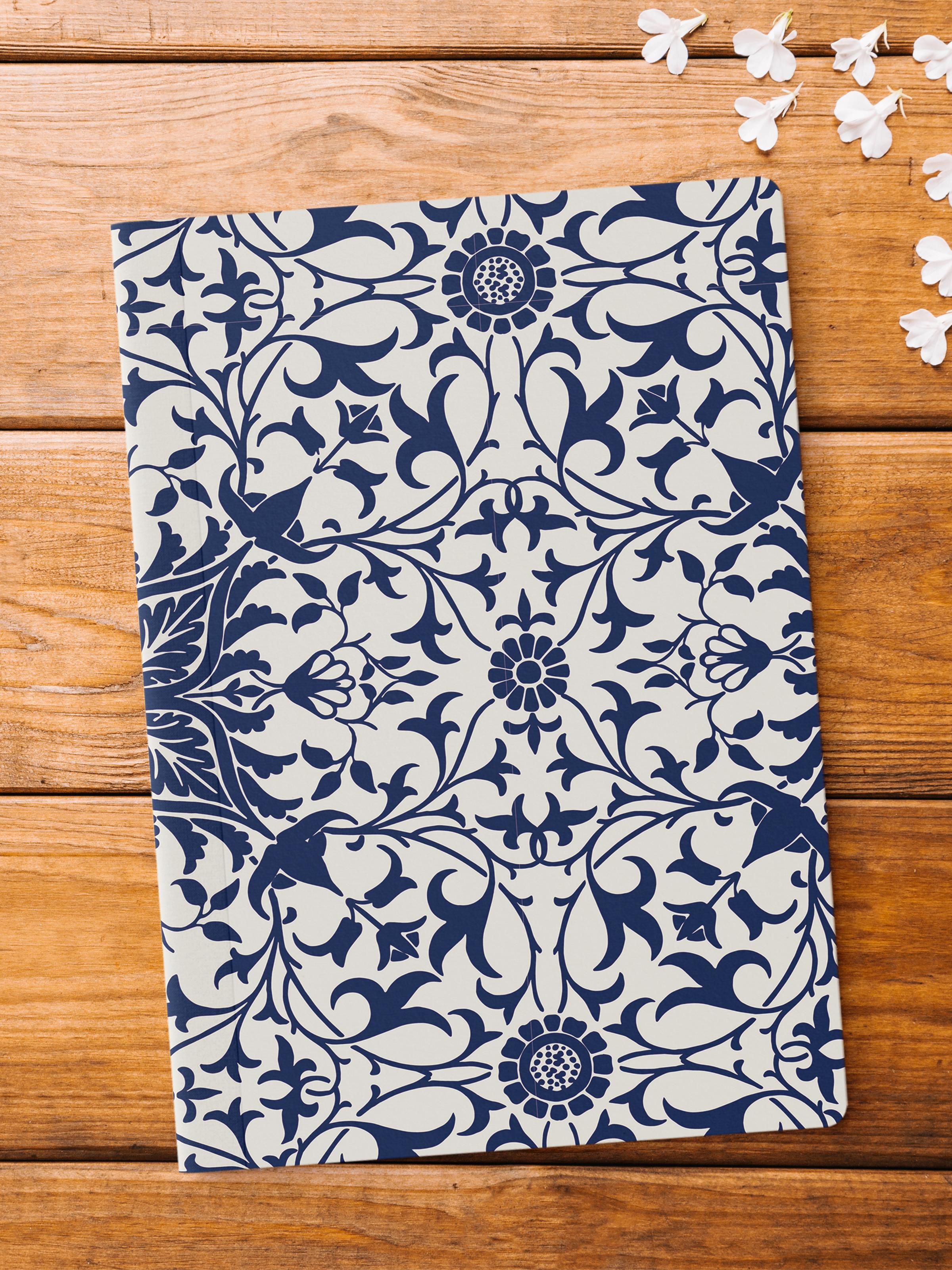 Çizgisiz Defter, Mavi Boho Desen Notebook, Not Defteri, Akıl ve Anı Defteri, 64 Sayfa, 14*21cm