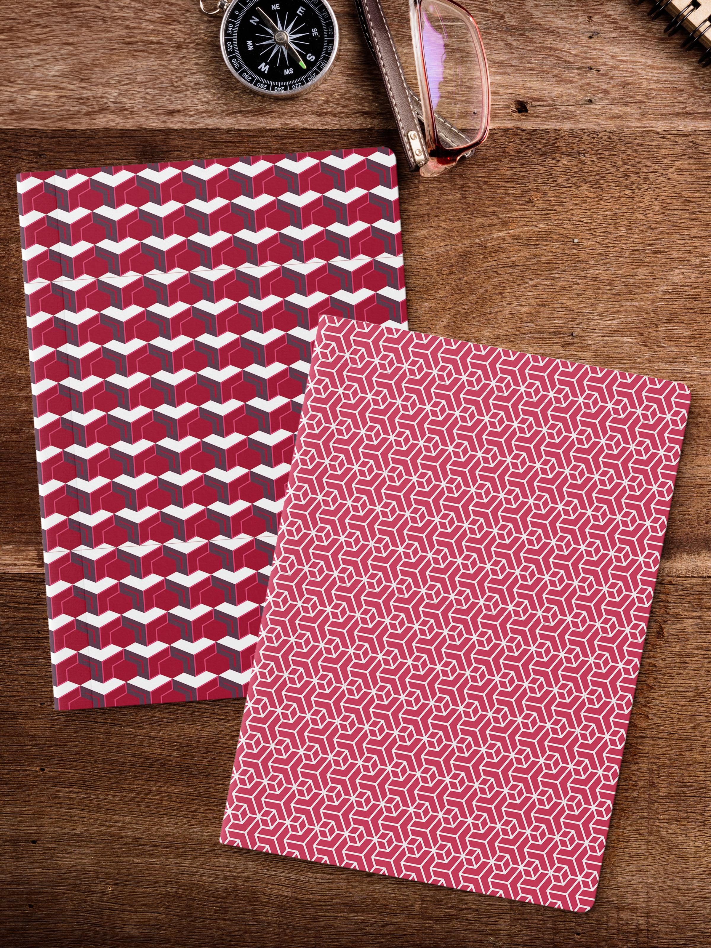 Çizgisiz Defter Seti, 2 Adet Geometrik Desenli Notebook, Not Defteri, Anı Defteri, 64 Sayfa Orta Boy