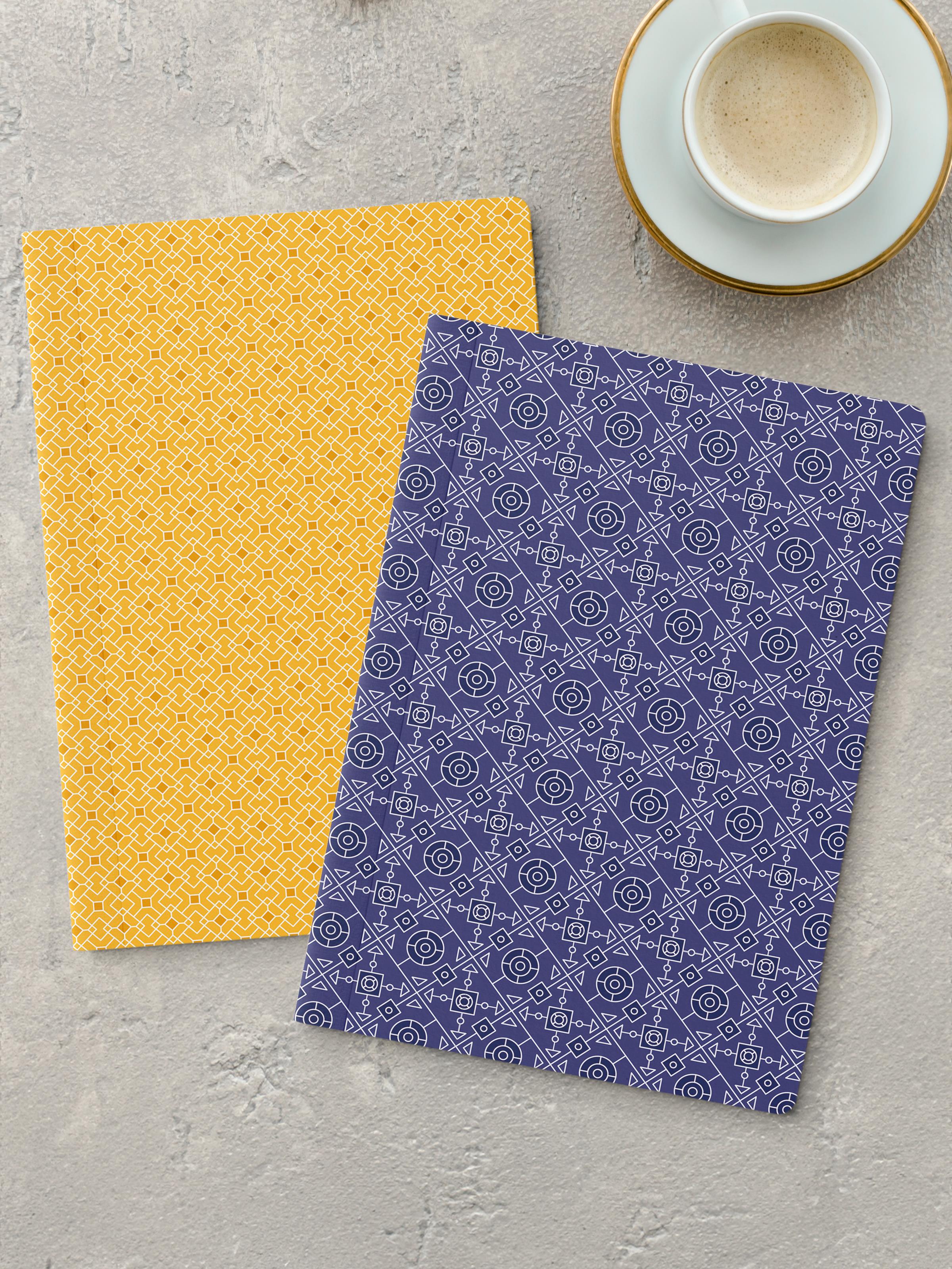 Çizgisiz Defter Seti, 2 Adet Geometrik Desenli Notebook, Not Defteri, Anı Defteri, 64 Sayfa Orta Boy
