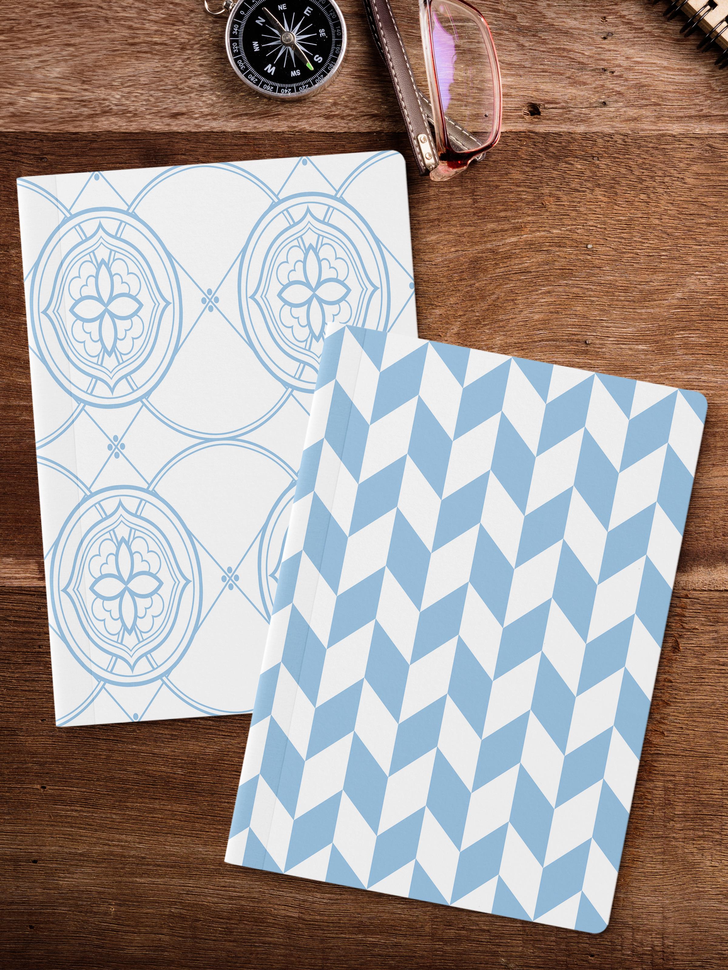 Çizgisiz Defter Seti, 2 Adet Geometrik Desenli Notebook, Not Defteri, Anı Defteri, 64 Sayfa Orta Boy