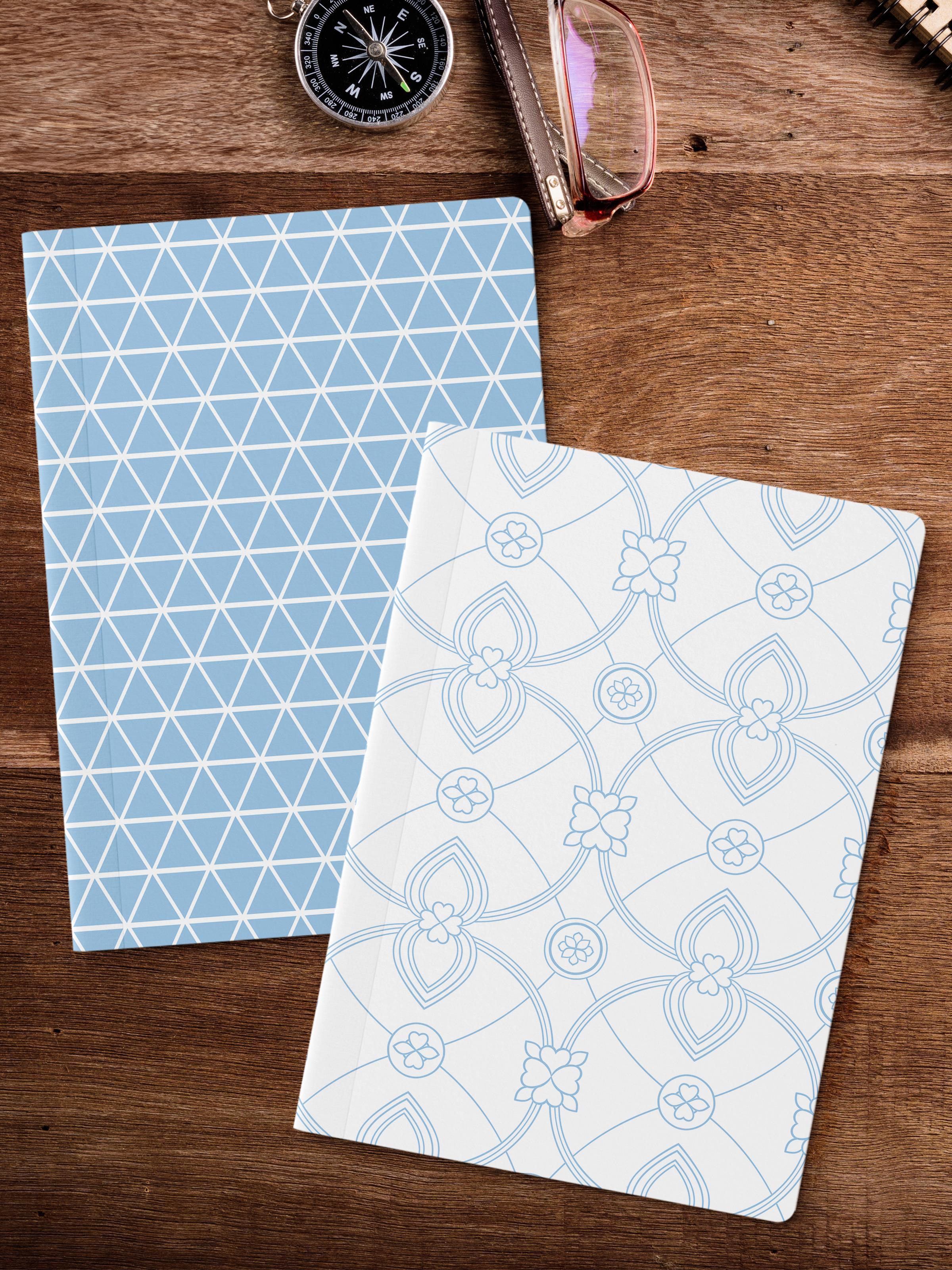 Çizgisiz Defter Seti, 2 Adet Geometrik Desenli Notebook, Not Defteri, Anı Defteri, 64 Sayfa Orta Boy