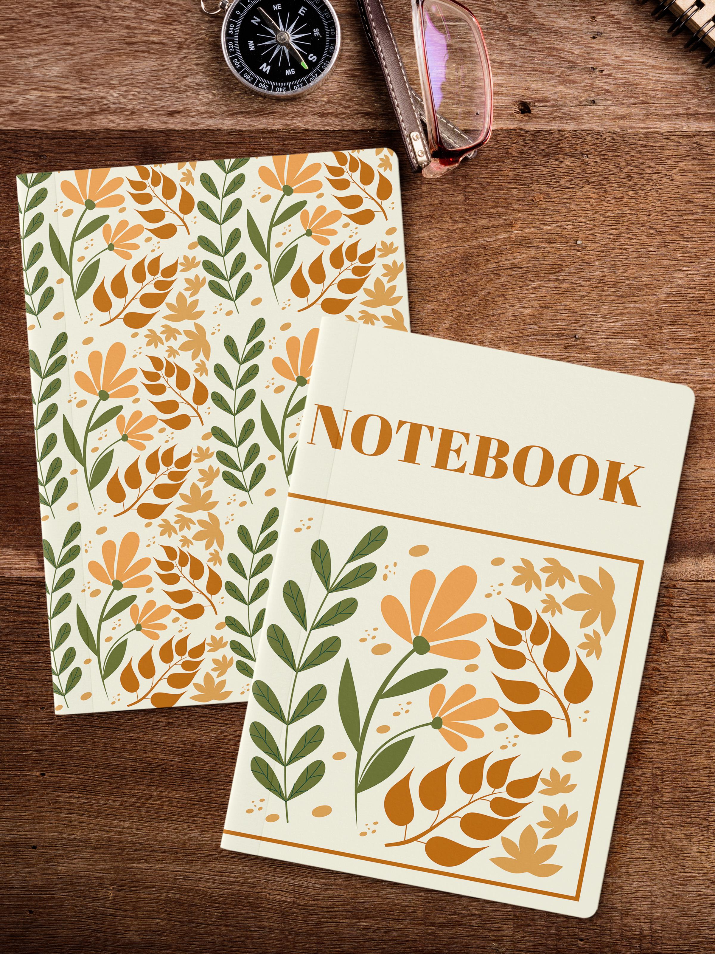 Çizgisiz Defter Seti, 2 Adet Vintage Desenli Notebook, Not Defteri, Anı Defteri, 64 Sayfa Orta Boy