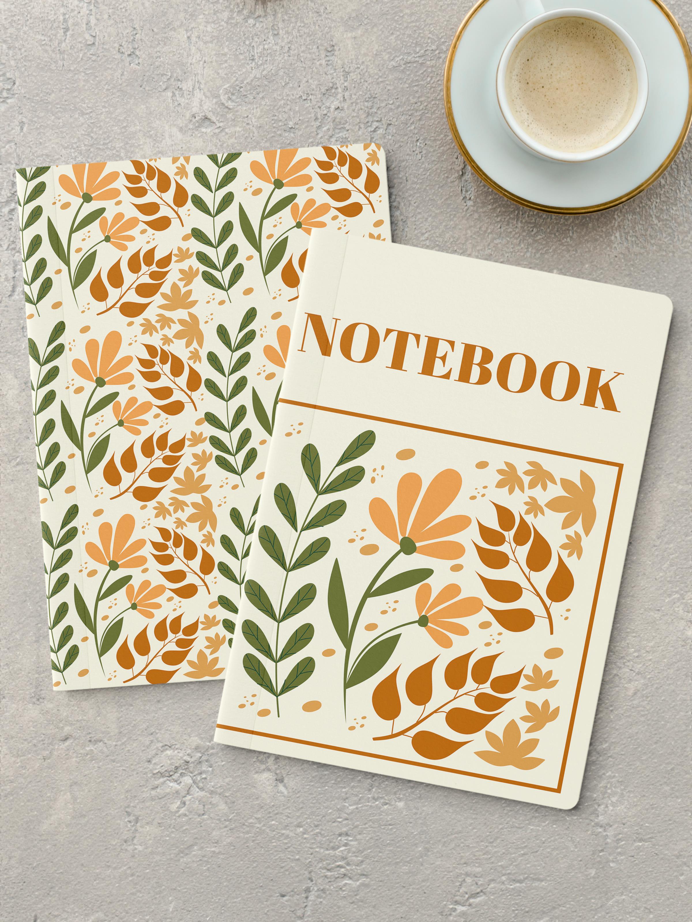 Çizgisiz Defter Seti, 2 Adet Vintage Desenli Notebook, Not Defteri, Anı Defteri, 64 Sayfa Orta Boy