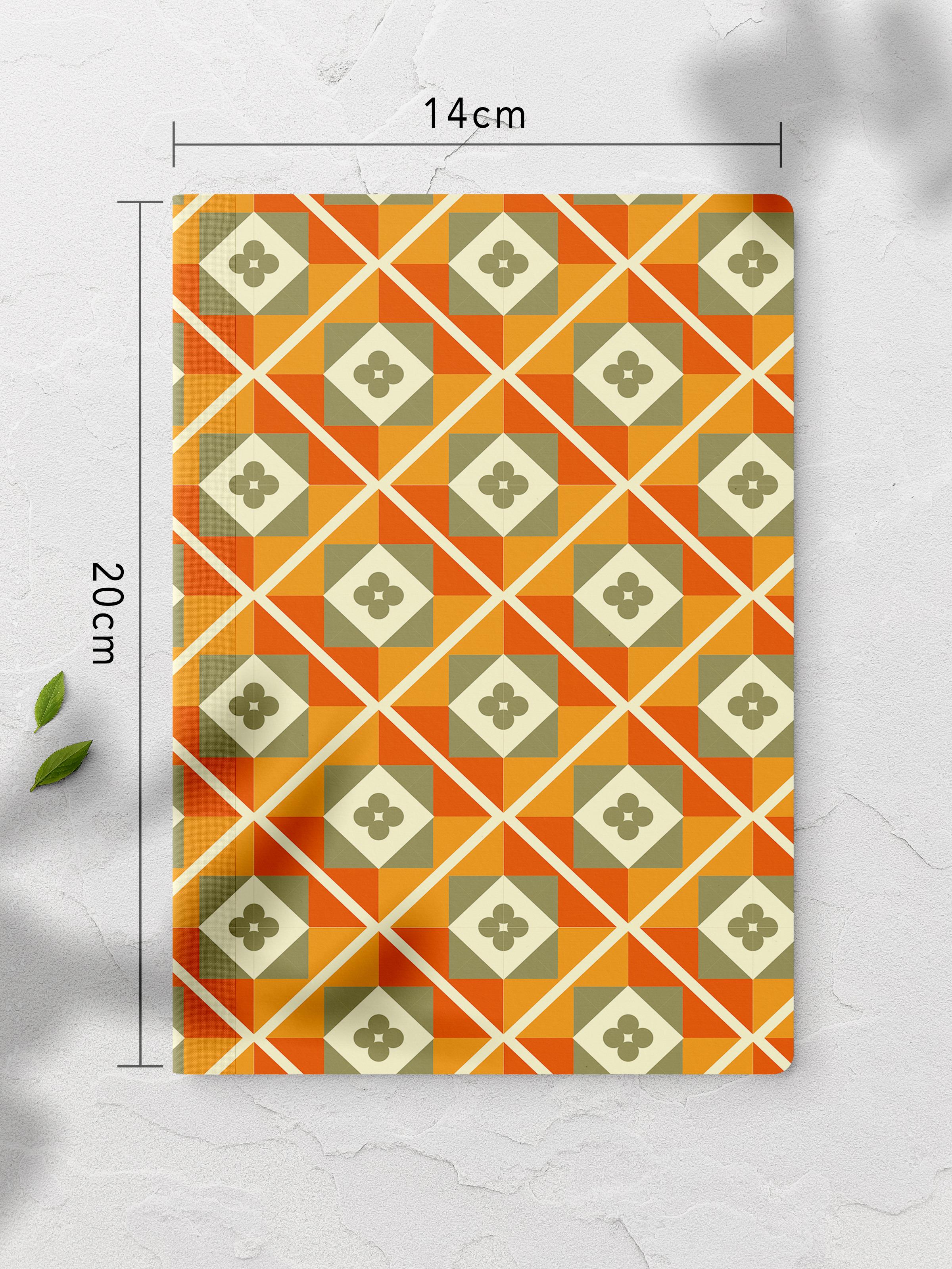 Çizgisiz Defter, Turuncu Desenli Notebook, Not Defteri, Akıl ve Anı Defteri, 64 Sayfa, 14*21cm