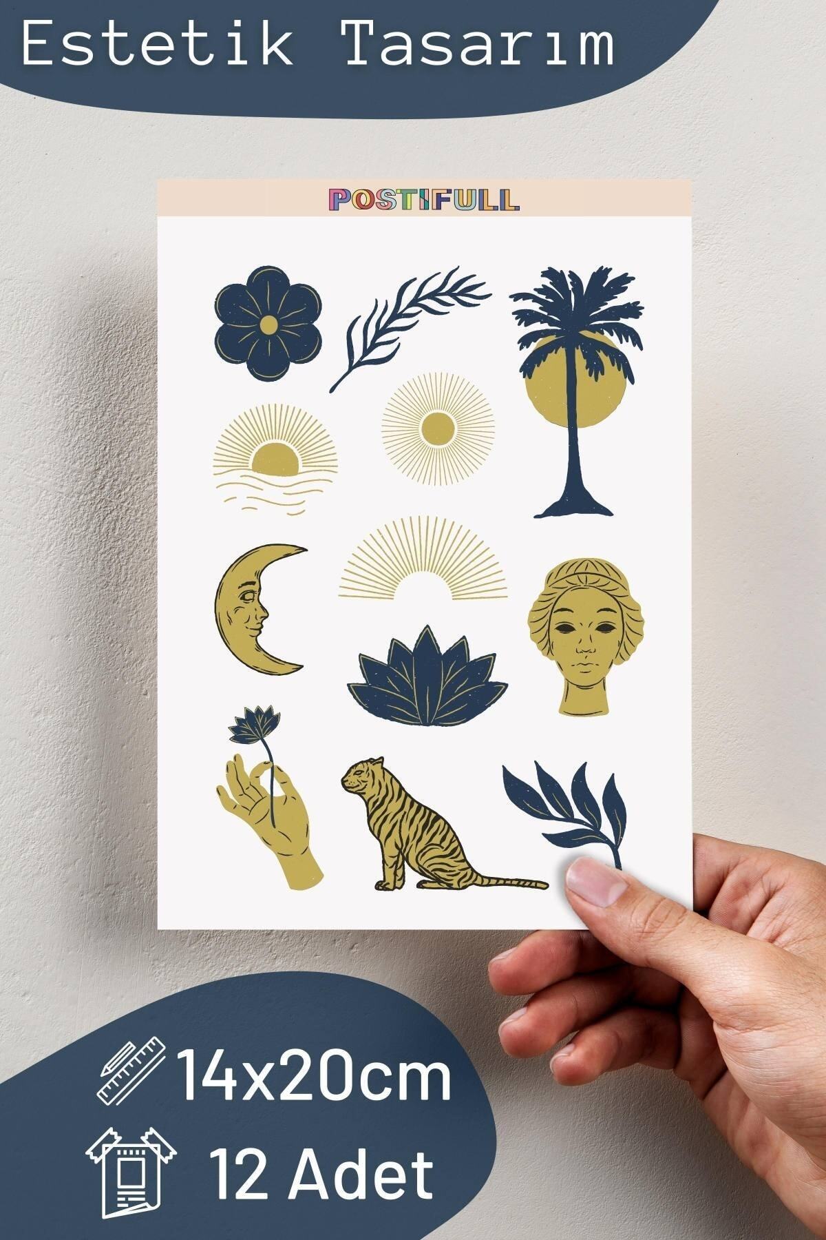 Çizim Temalı Sticker Seti - 12 Adet Etiket Seti- Telefon, Tablet, Defter Laptop Uyumlu Etiket