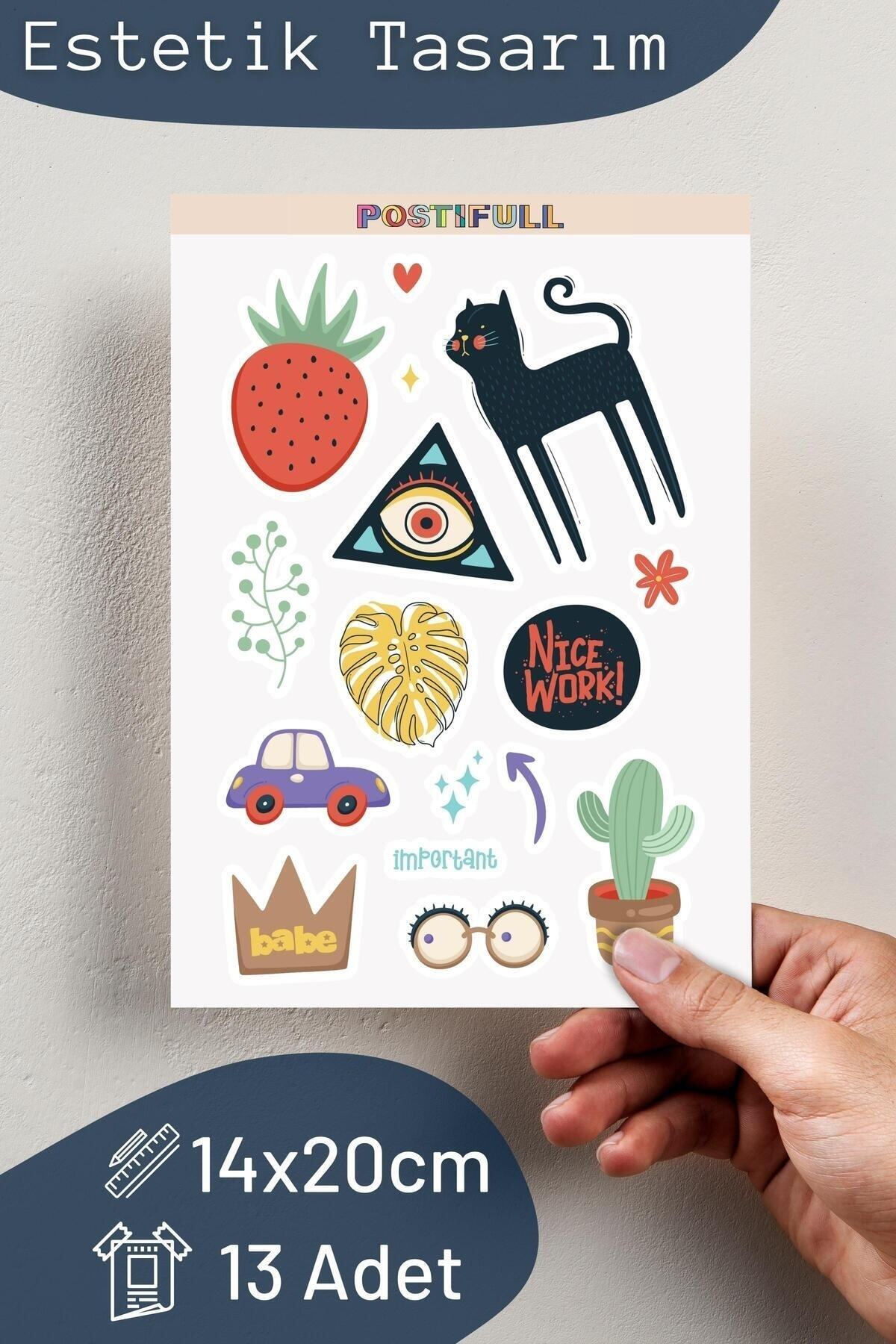 Çizim Temalı Sticker Seti - 14 Adet Etiket Seti- Telefon, Tablet, Defter Laptop Uyumlu Etiket