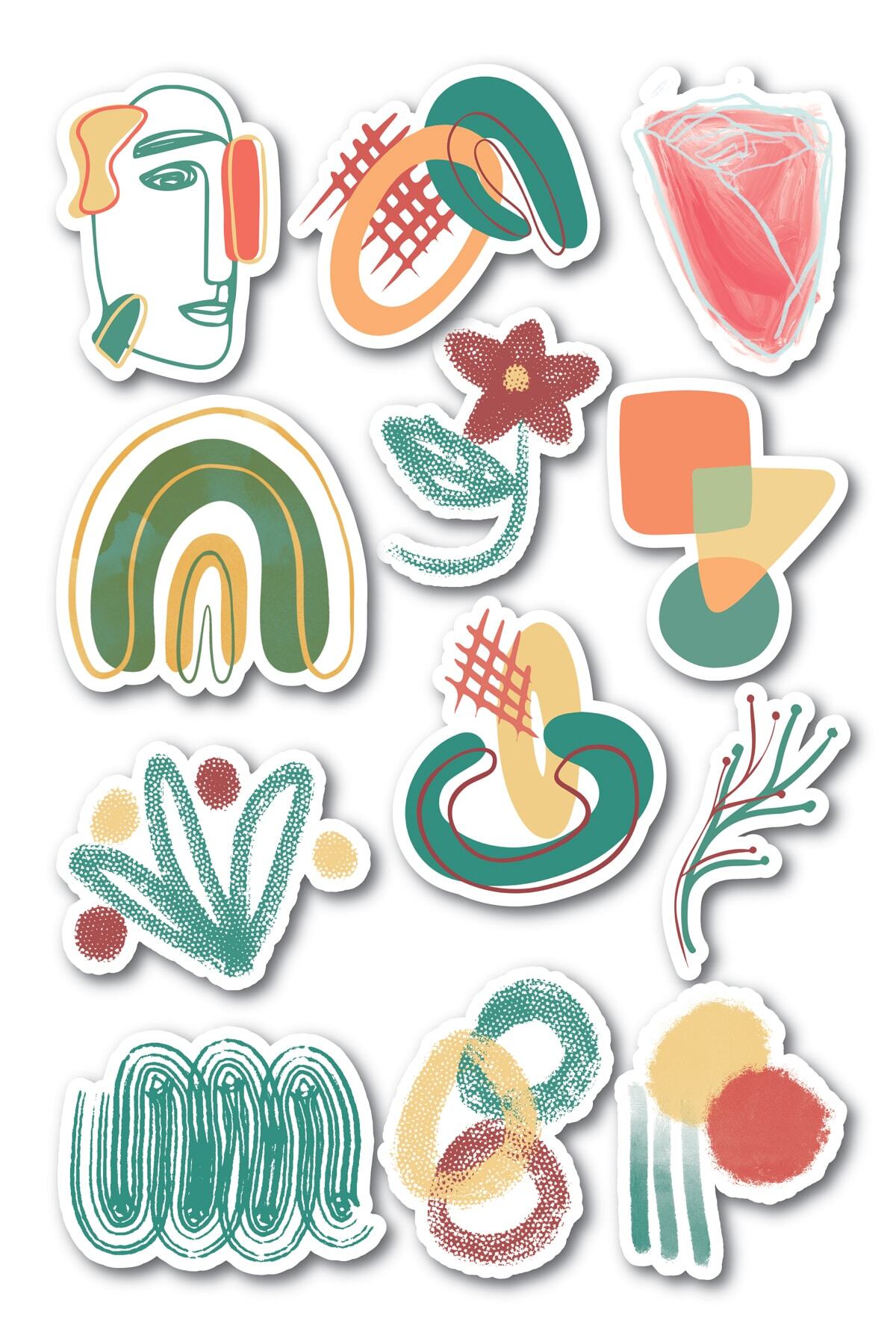 Çizim Temalı Sticker Seti - 8 Adet Etiket Seti- Telefon, Tablet, Defter Laptop Uyumlu Etiket