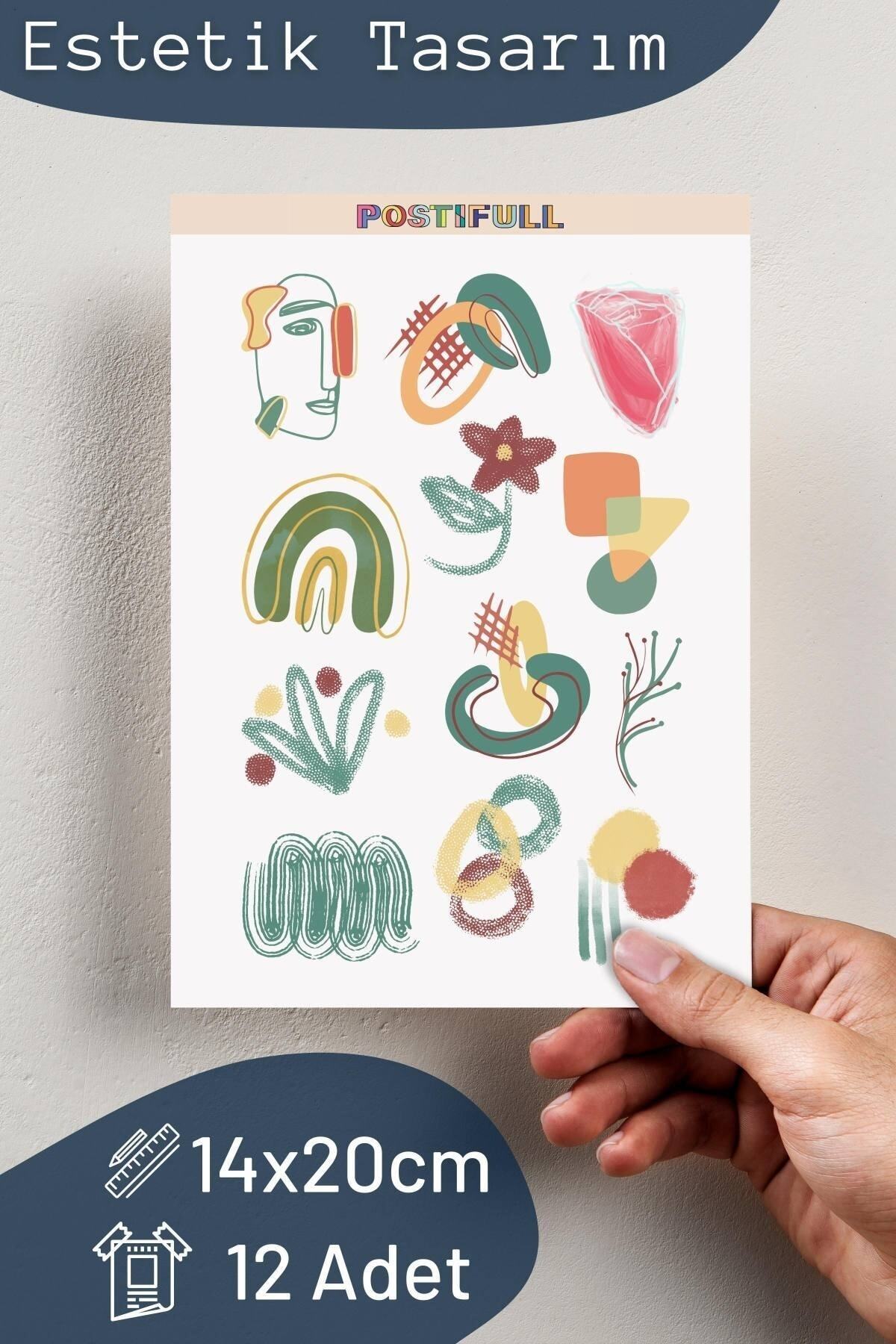 Çizim Temalı Sticker Seti - 8 Adet Etiket Seti- Telefon, Tablet, Defter Laptop Uyumlu Etiket