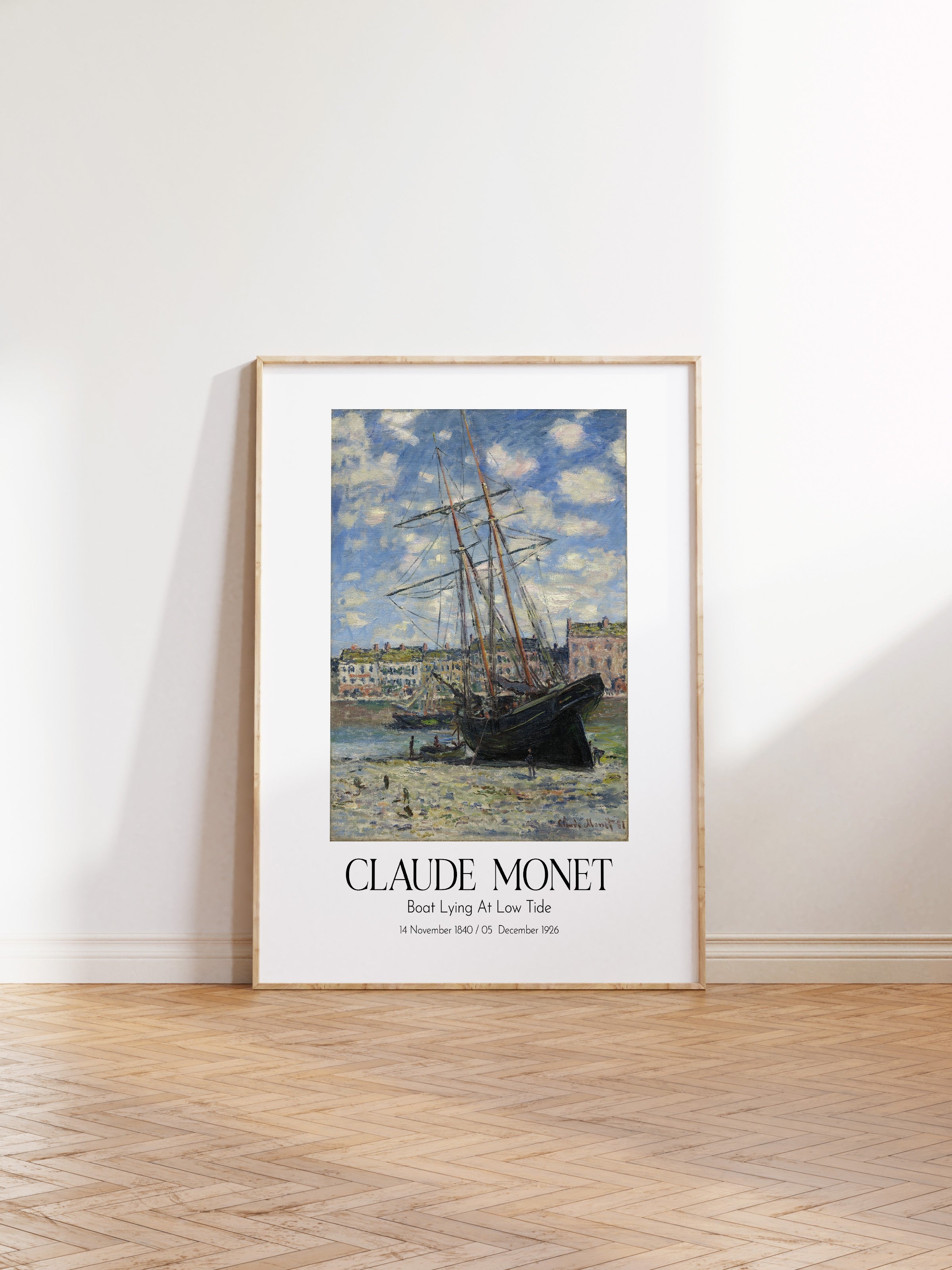 Claude Monet - Boat Lying At Low Tide, Ahşap Çerçeveli Tablo, Sanat Serisi NO:110299