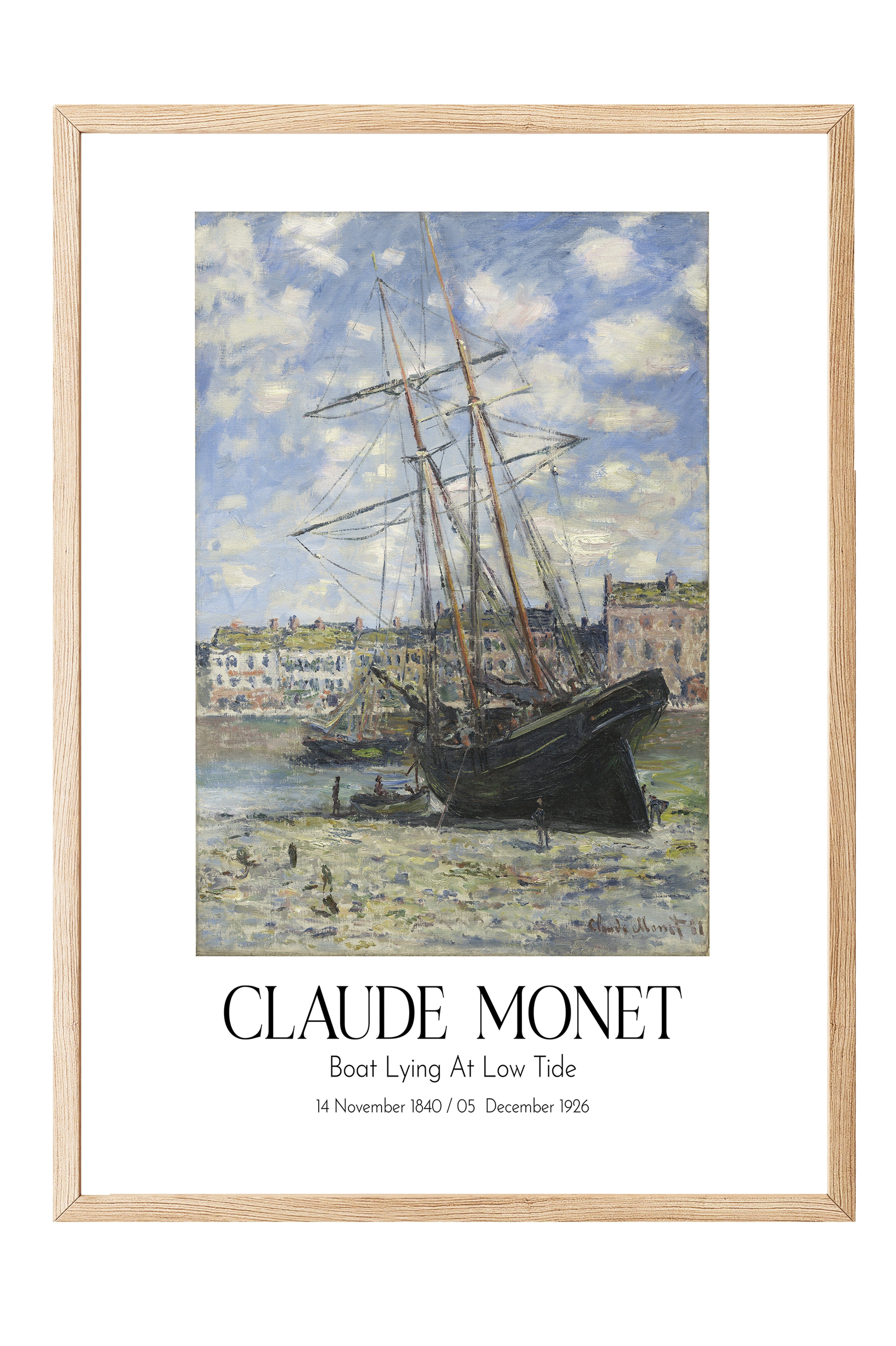 Claude Monet - Boat Lying At Low Tide, Ahşap Çerçeveli Tablo, Sanat Serisi NO:110299
