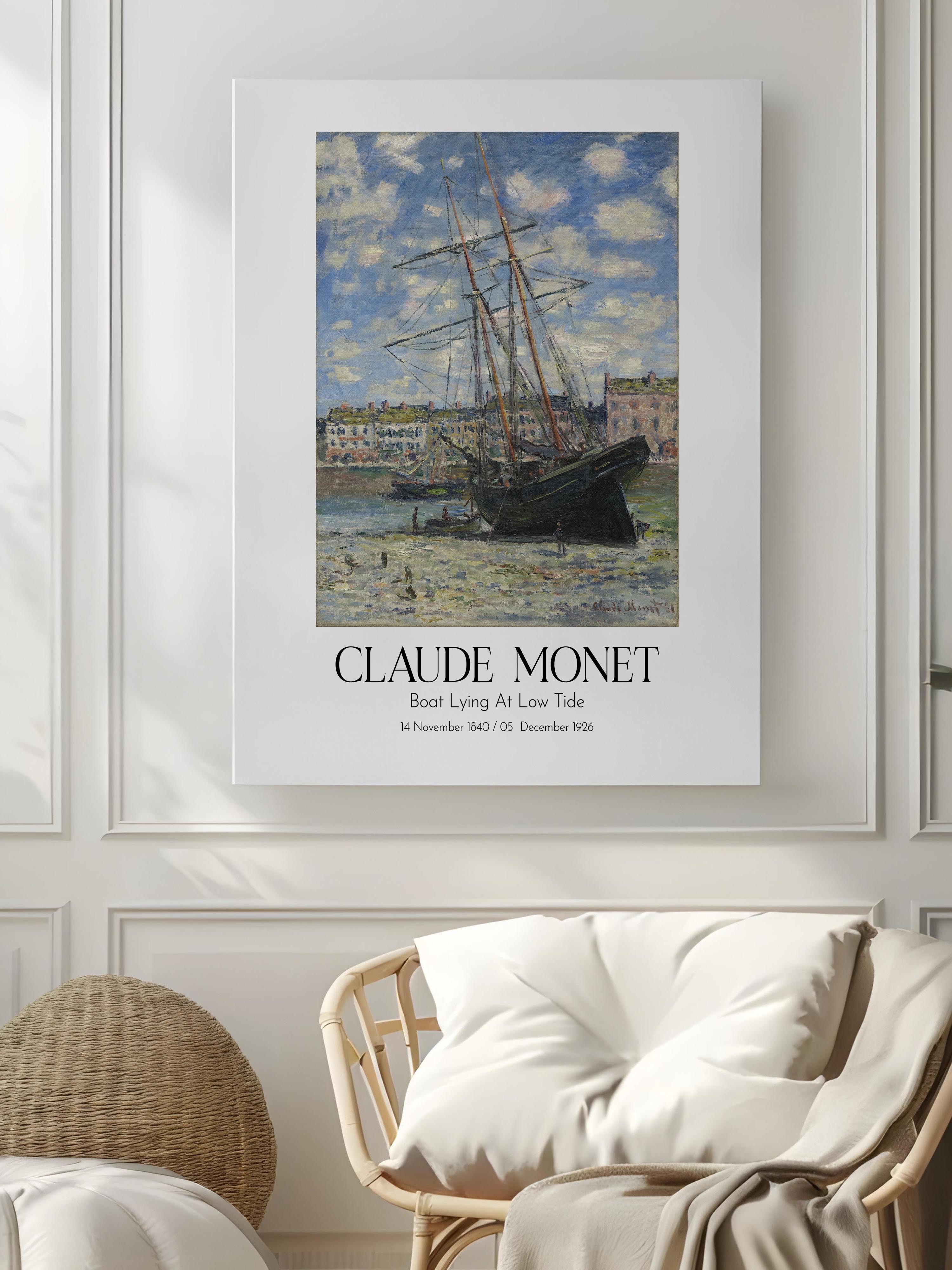 Claude Monet - Boat Lying At Low Tide, Kanvas Tablo, Sanat Serisi NO:110299